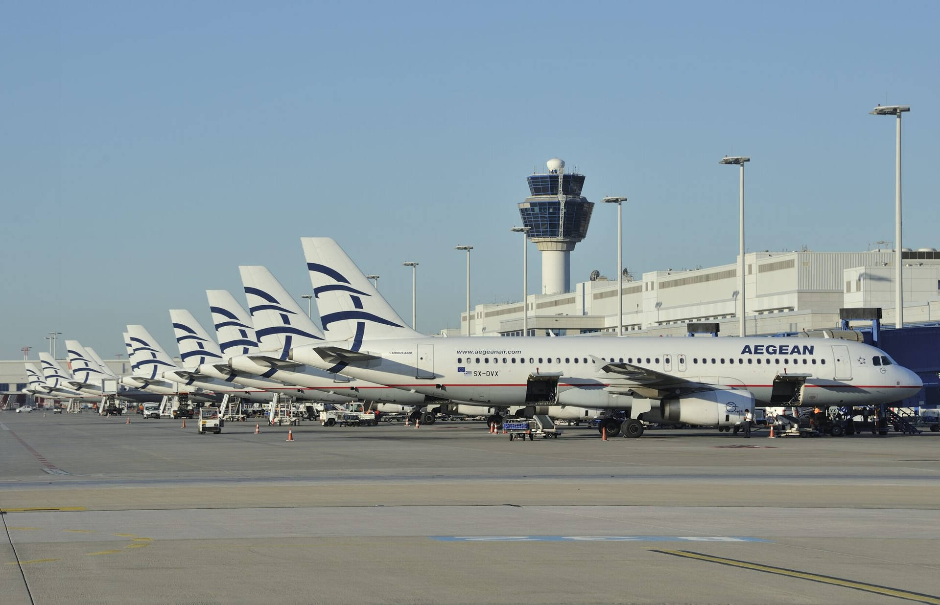 Lined Up Aegean Airlines Airbus A320 Planes Wallpaper