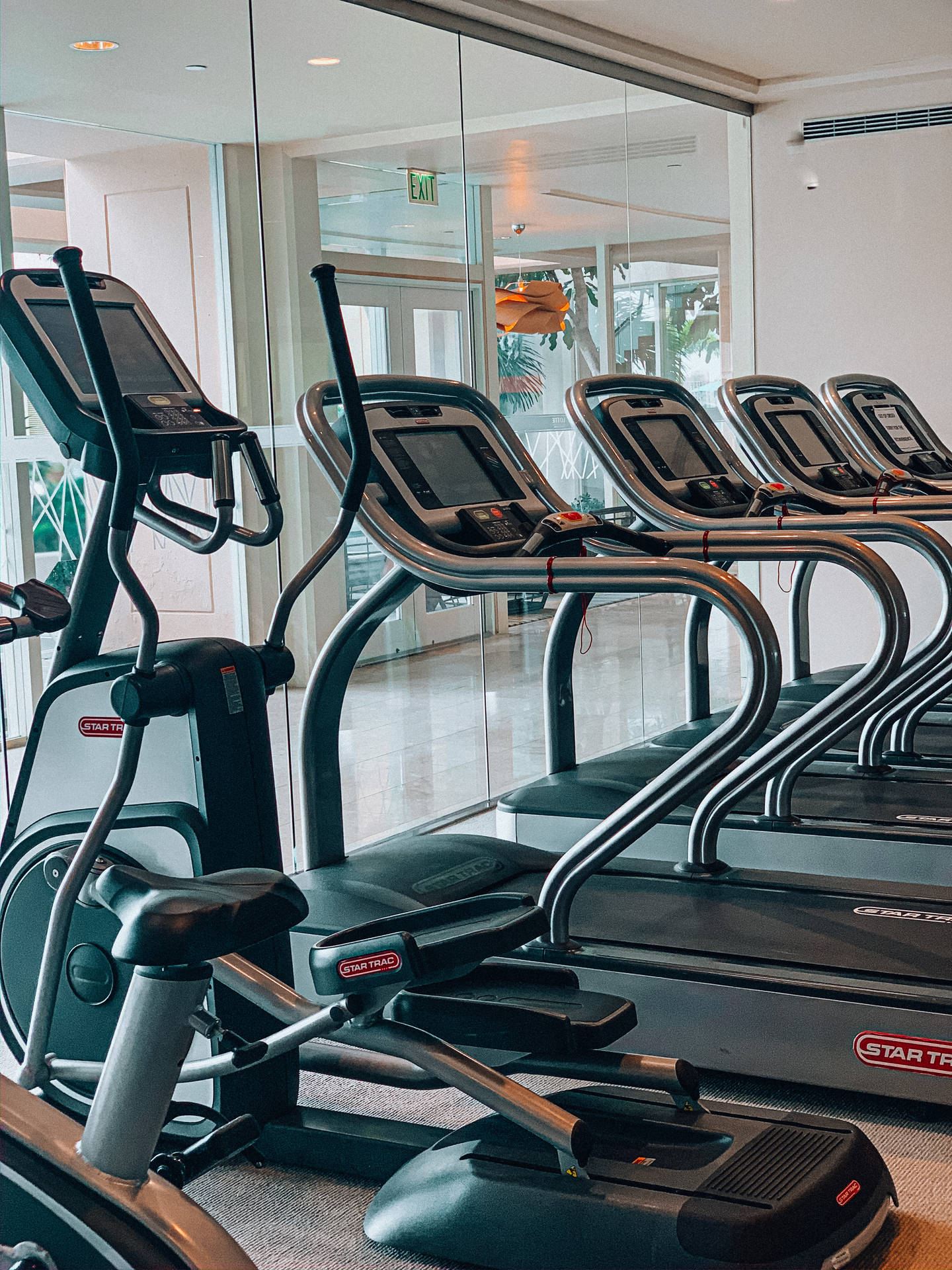 Lined Up Treadmills At Gym Wallpaper