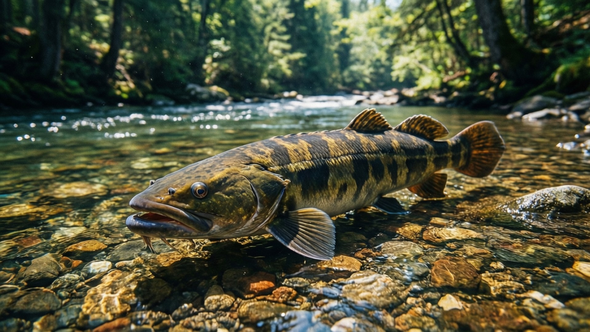 Lingcod in heldere stroom Achtergronden