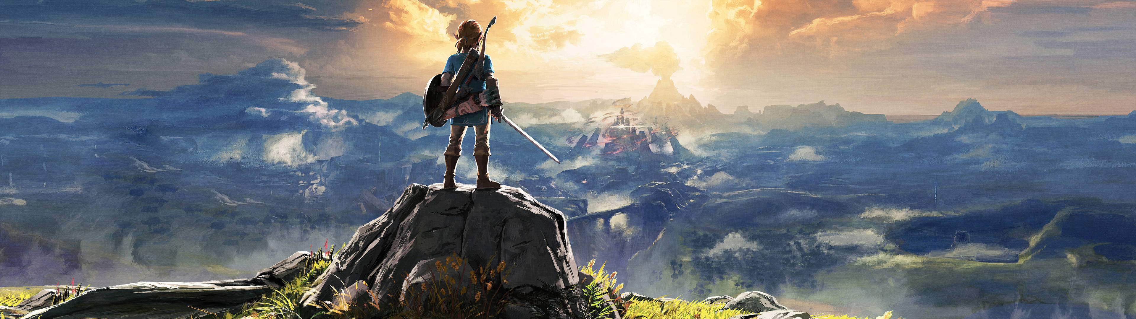 Link Legend Of Zelda Three Screen Wallpaper