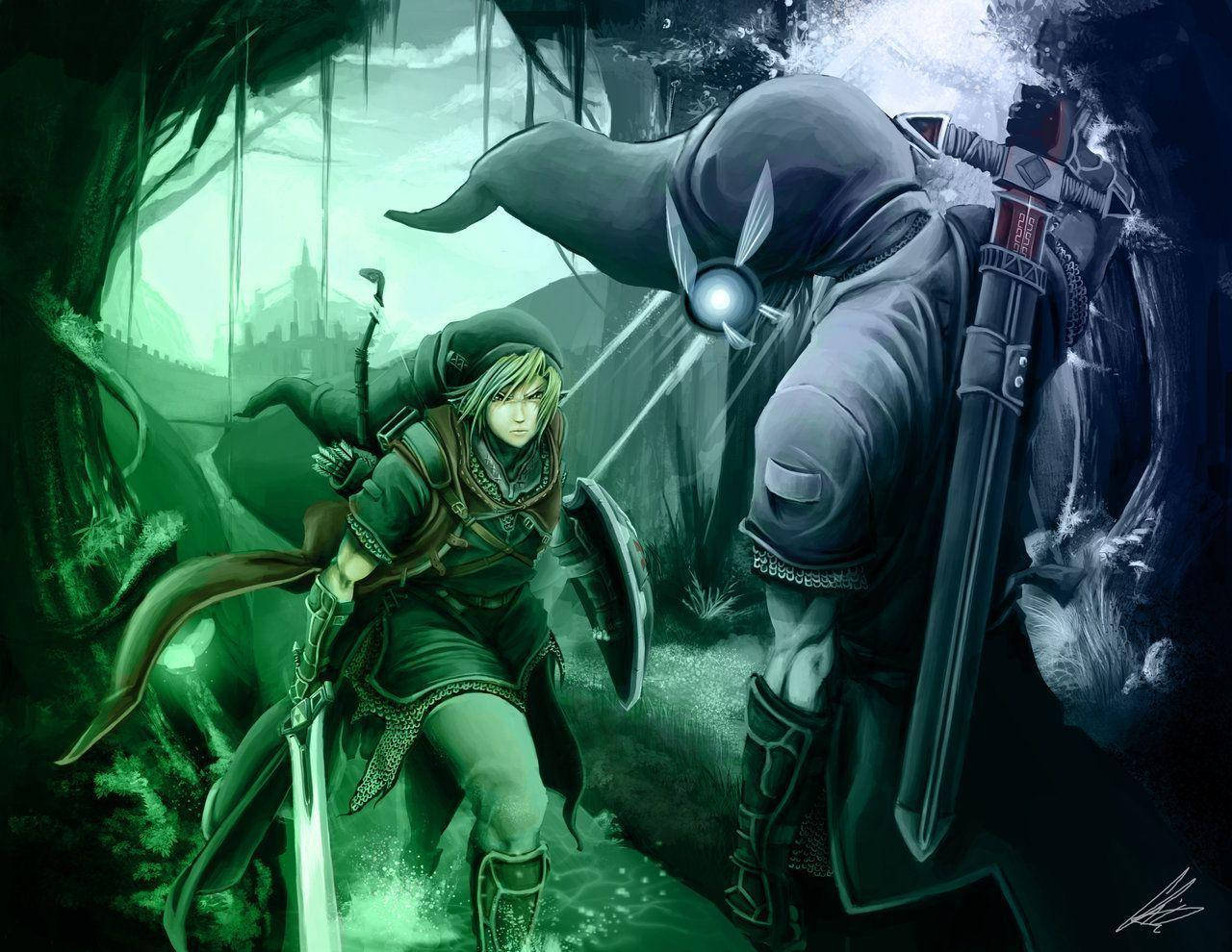 Link Overcomes the Dark Link in Epic Showdown Wallpaper