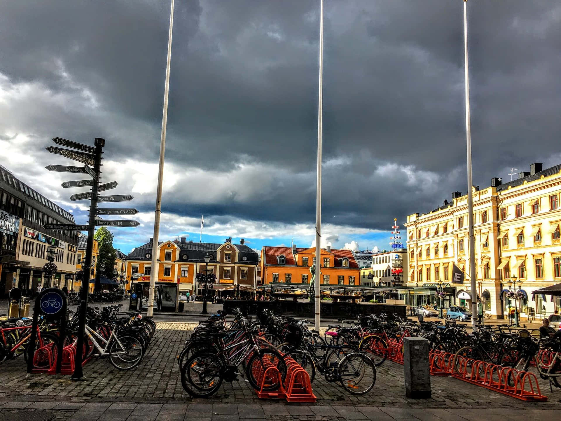 Linkoping Cityscape Under Stormy Skies Wallpaper