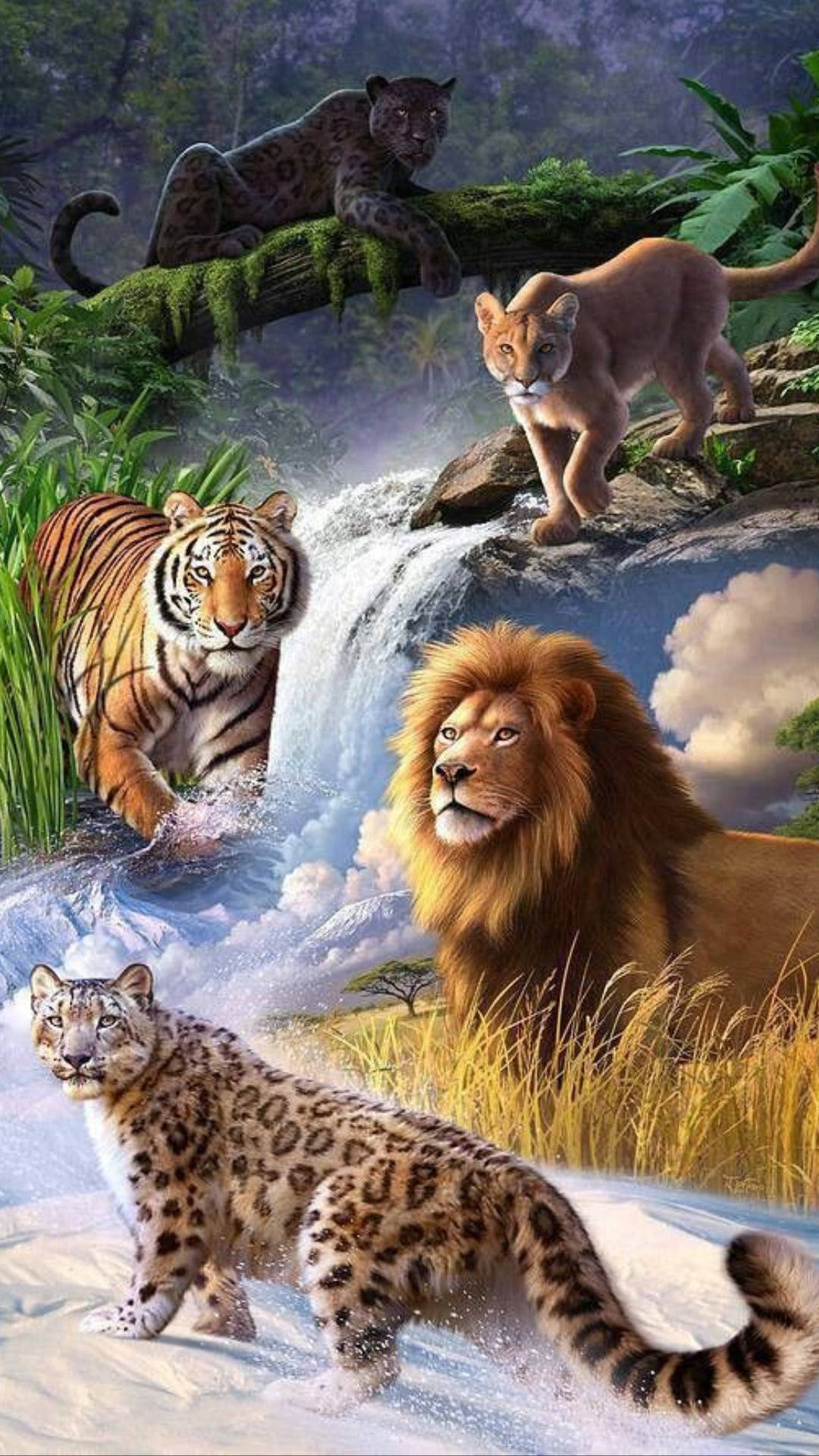 Lion And Tiger In Different Terrains Background