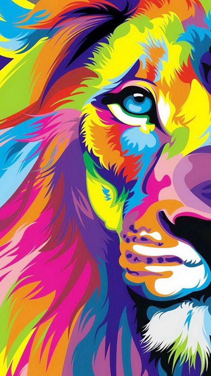 Løve farverig kunstværk Top Iphone tapet Wallpaper