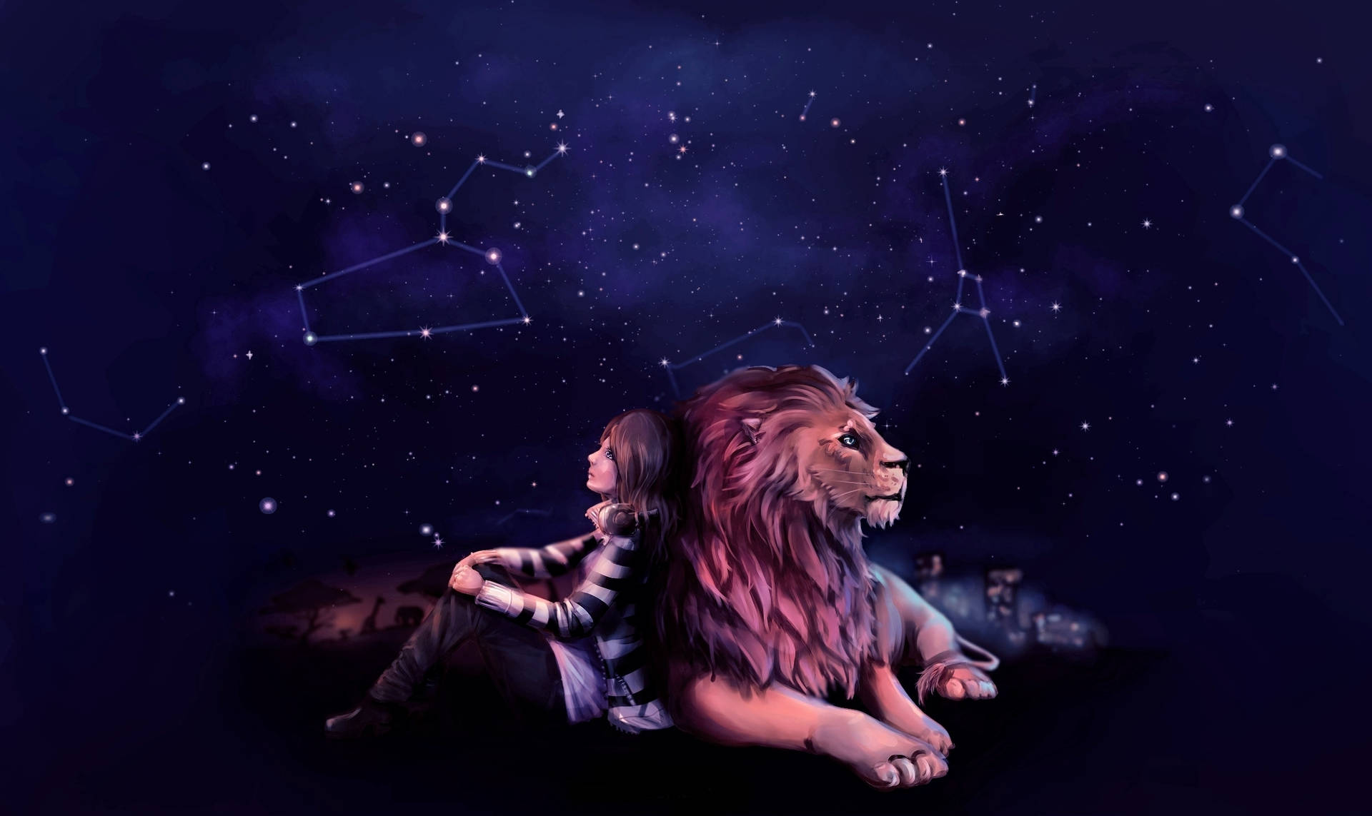 Lion Galaxy With Woman Wallpaper