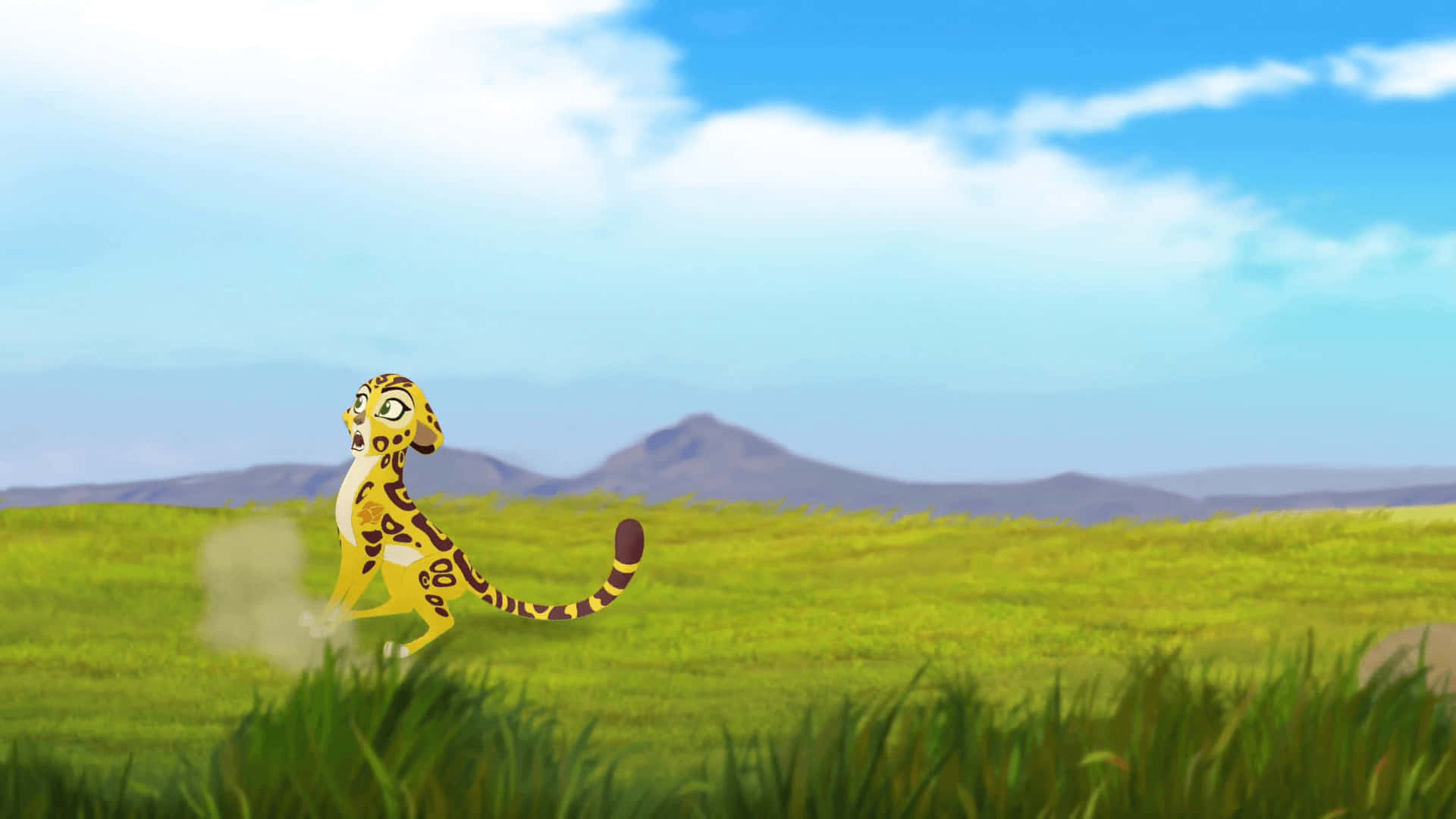 Unaghepardo Cartone Animato Sta Correndo Nell'erba Sfondo