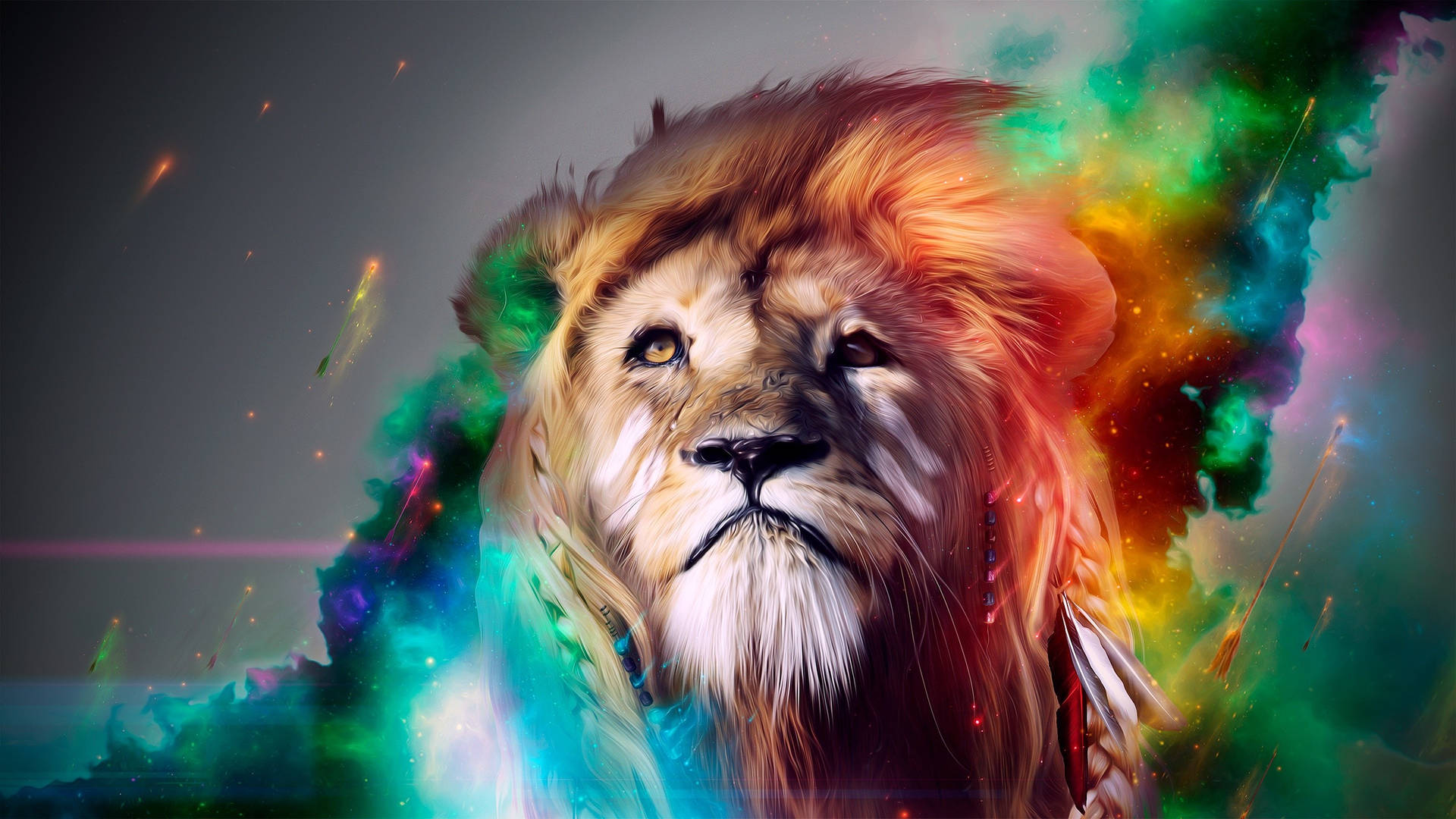 Lion Head With Colorful Smoke Wallpaper