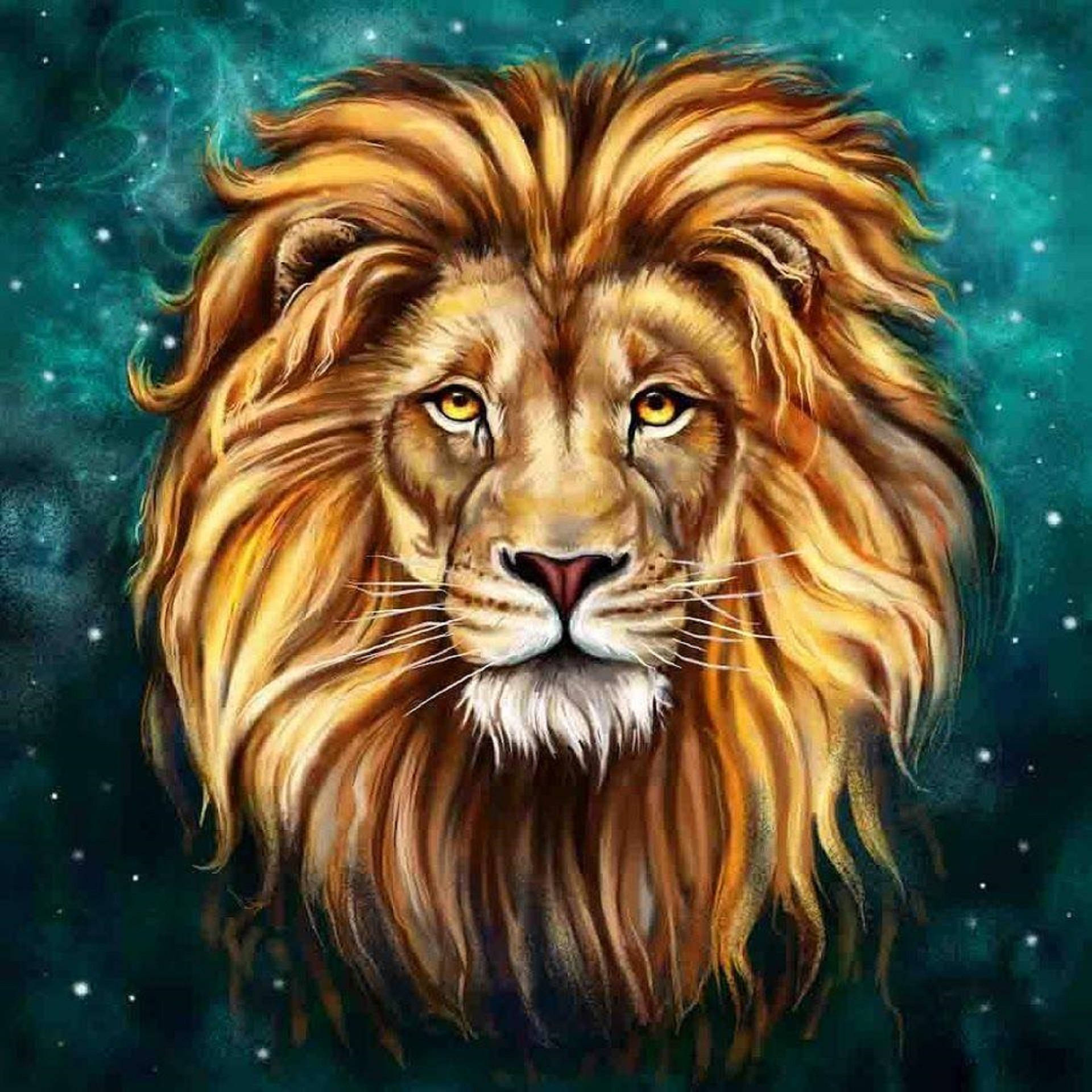 Download Lion Head With Stars Digital Art Wallpaper 