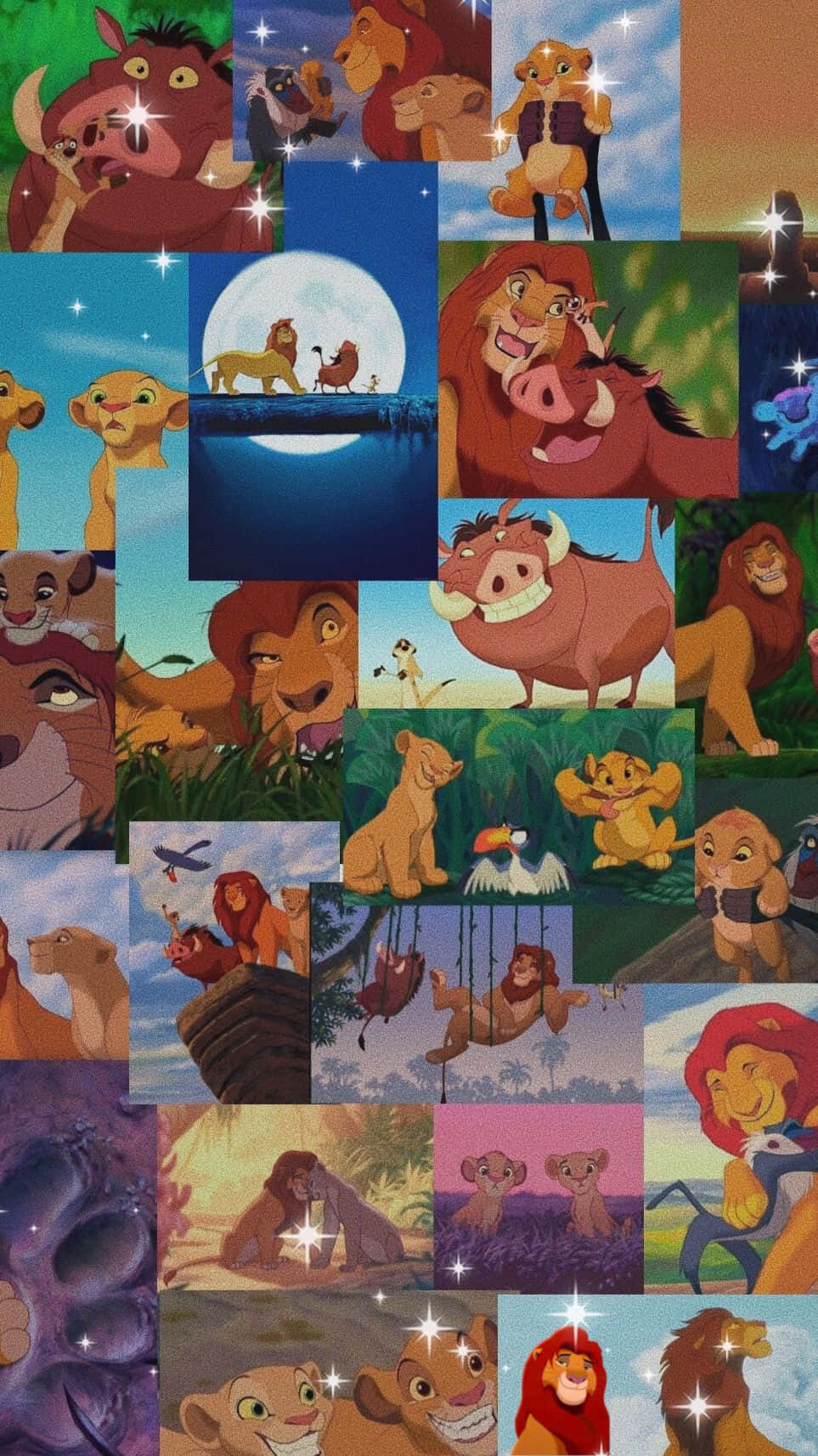 Et kollage af Disney-figurer i Løvekongen-filmen Wallpaper