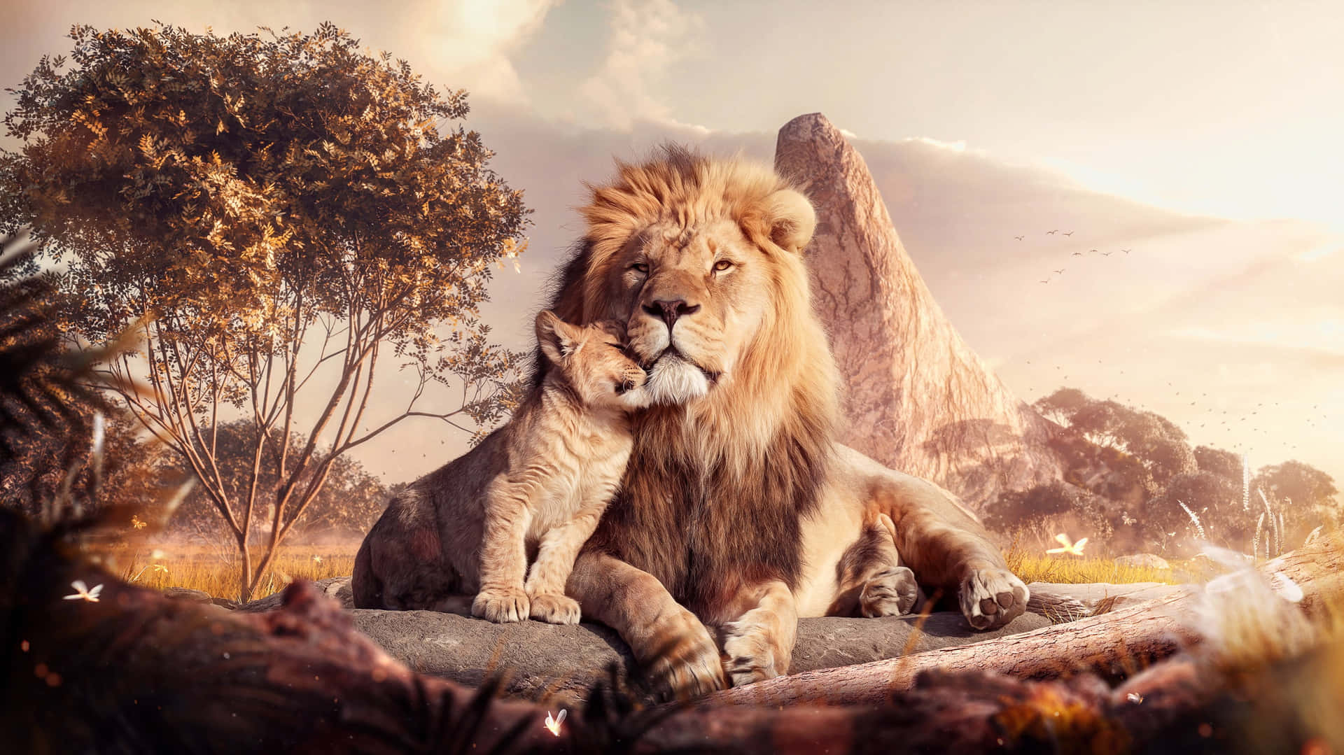 3D Mufasa Og Simba Løvekonge billede tapet