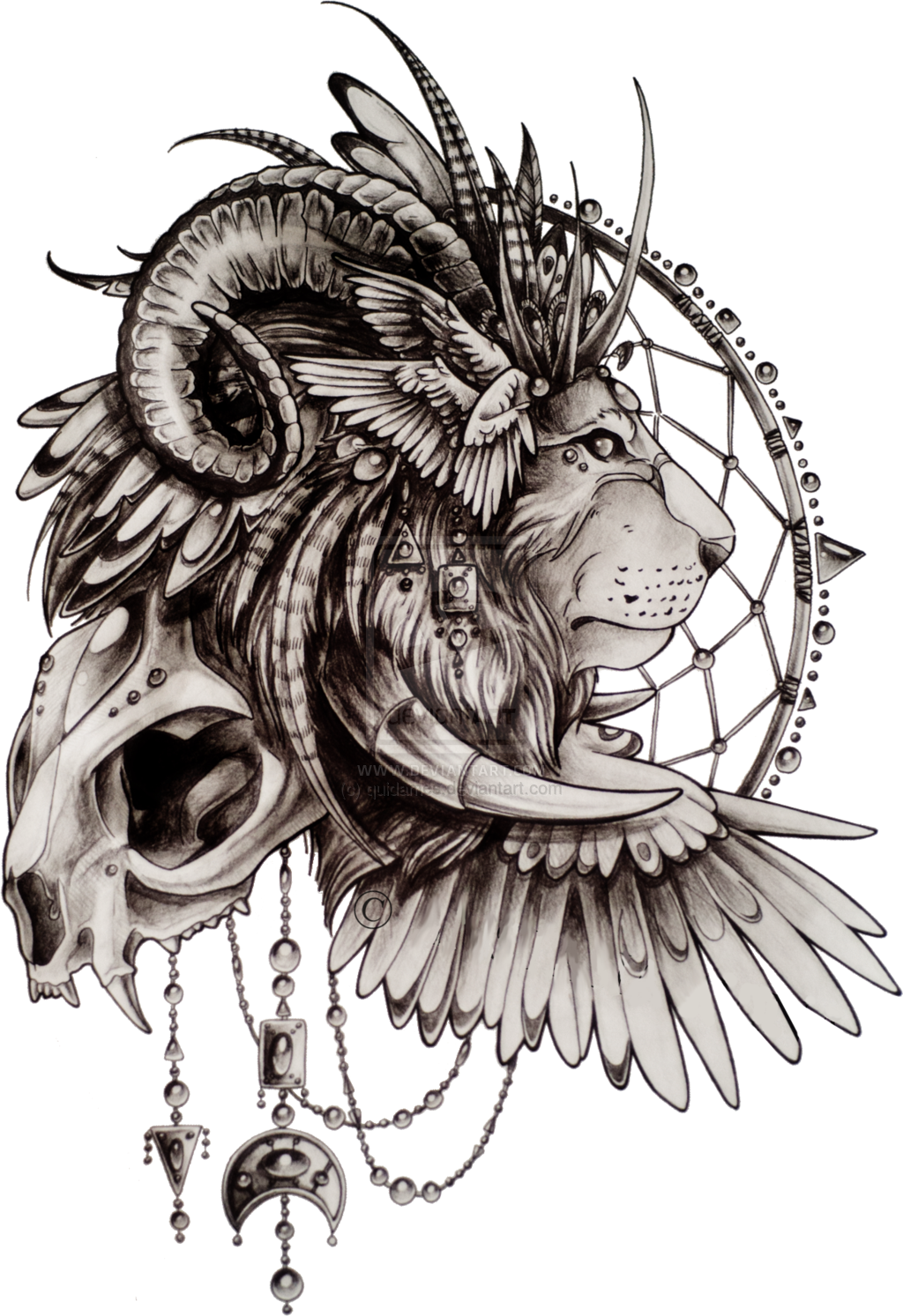 Lion Skull Dreamcatcher Tattoo Art PNG