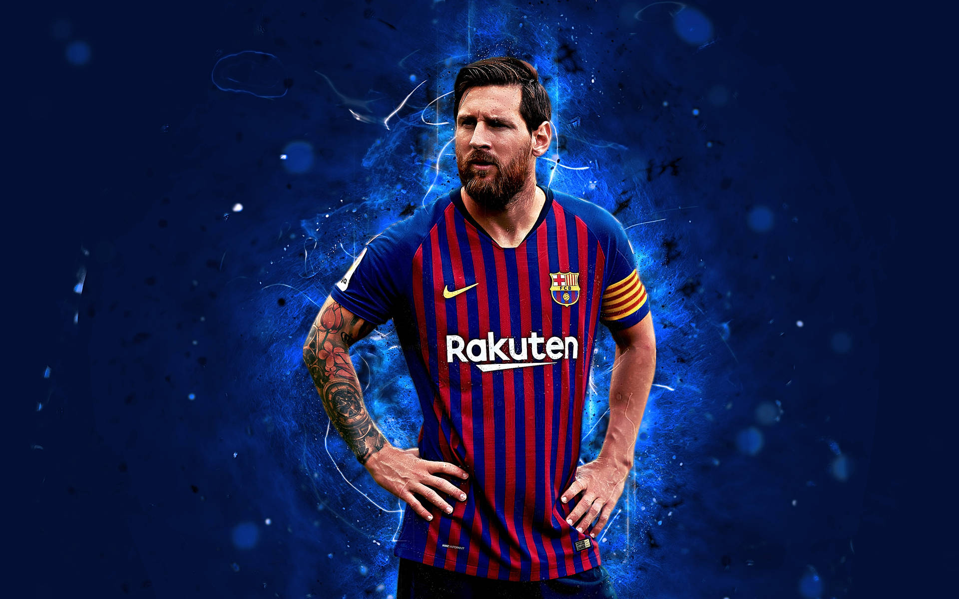 Lionel Messi 2020 på Blå Baggrund Wallpaper