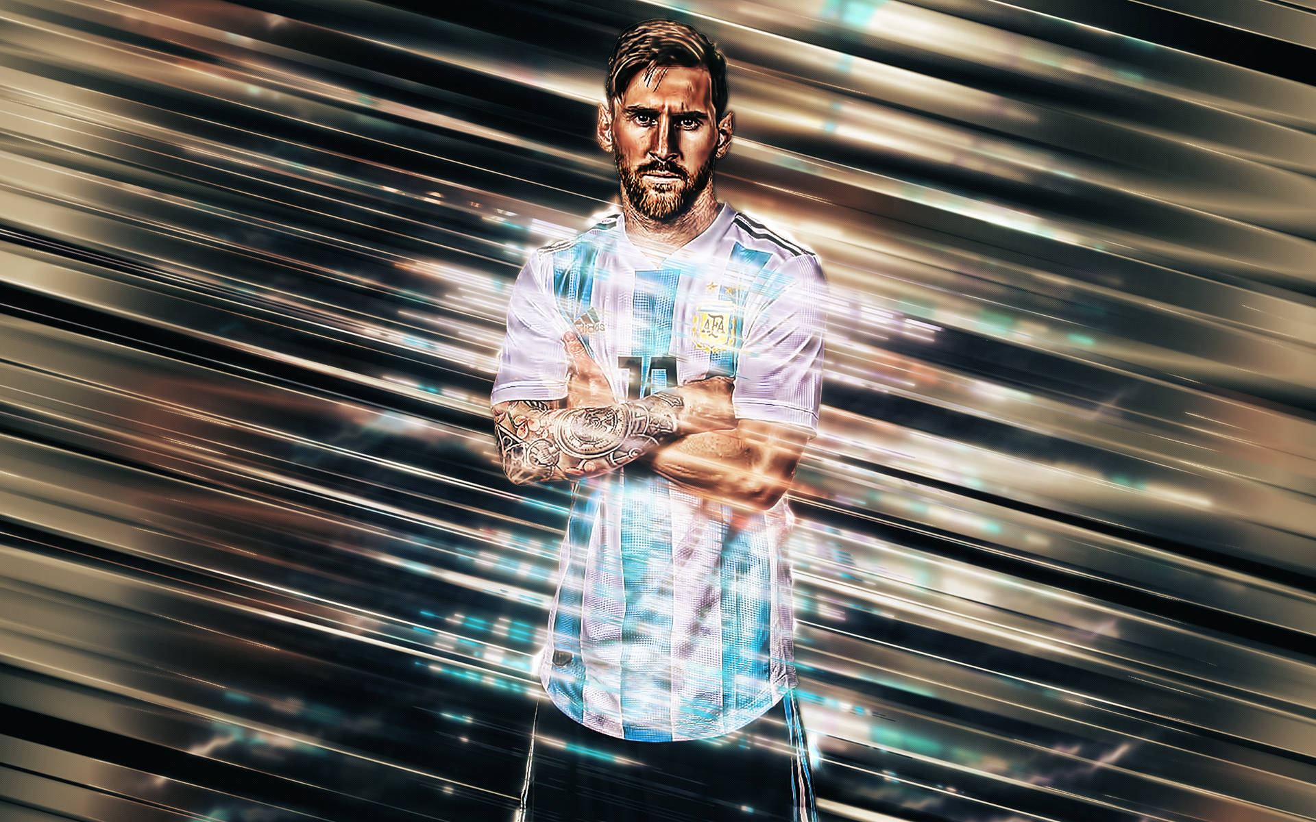 Lionel Messi 2020 Med Kruset Arme Tapet Wallpaper