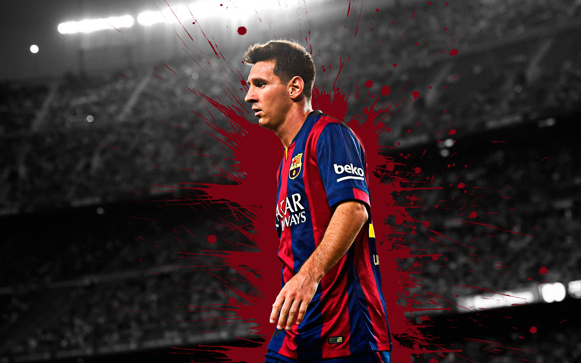 Lionel Messi 2020 Med Rødt Spild Wallpaper Wallpaper