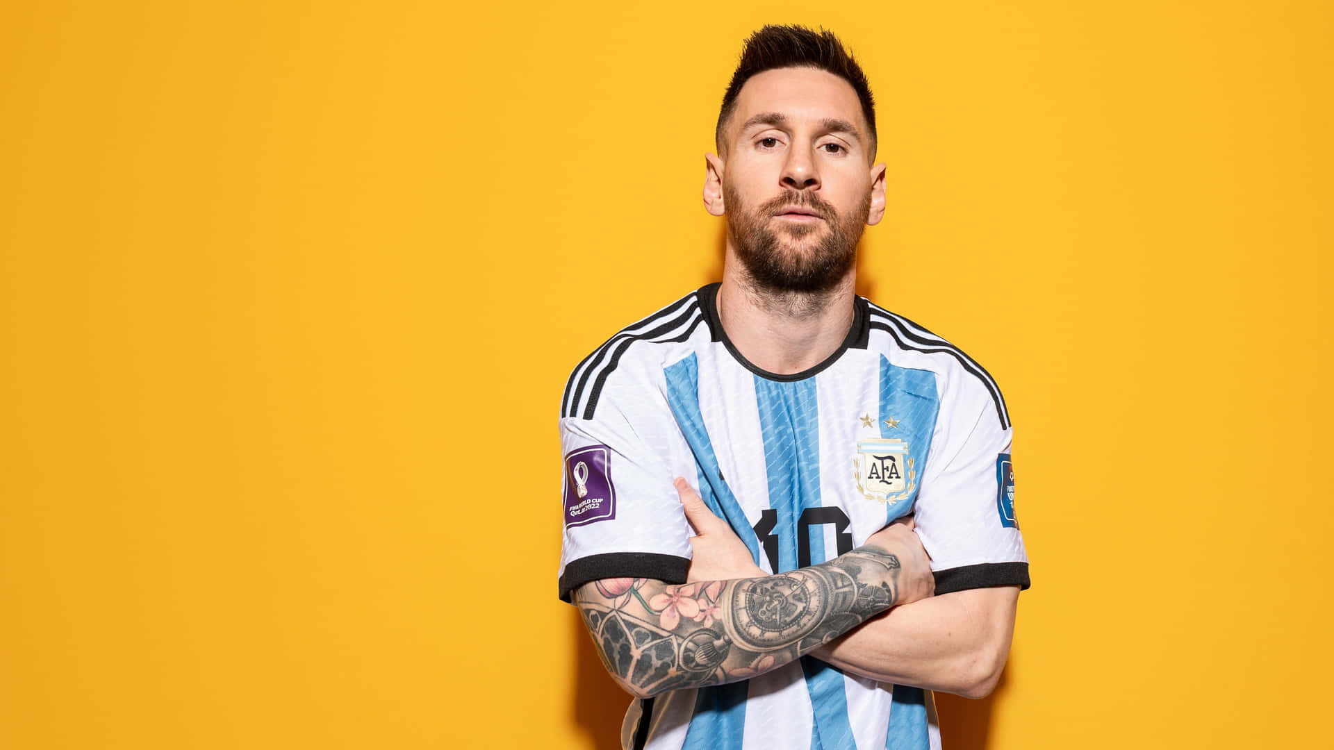 Lionel Messi Argentina Jersey Yellow Background Wallpaper