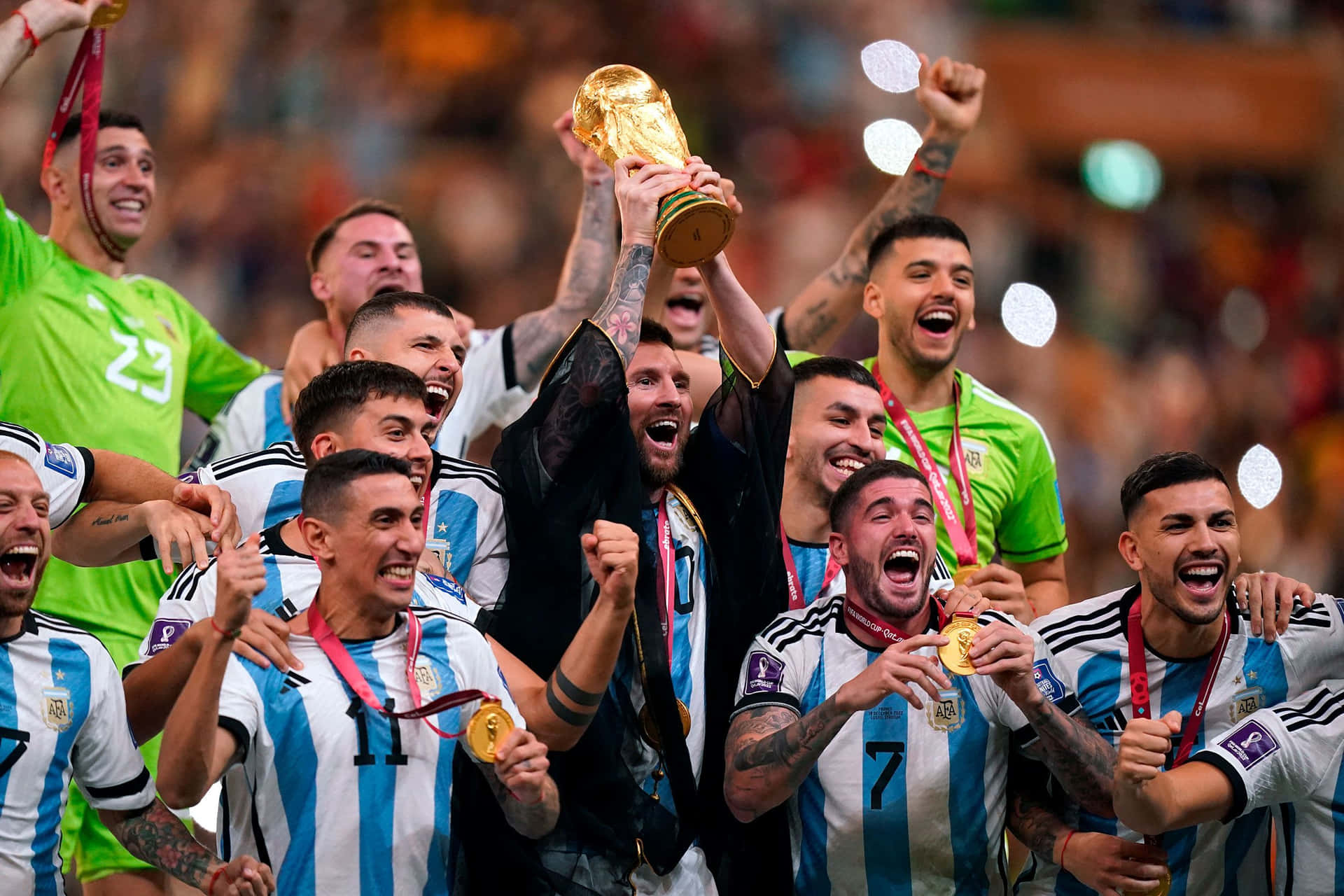 Lionel Messi Argentina World Cup Victory Celebration Wallpaper