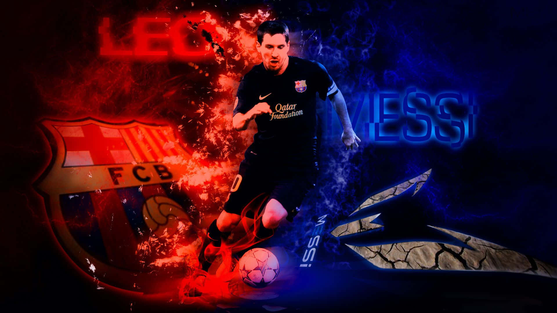 Lionel Messi optræder med en cool pose mod en livlig blå baggrund. Wallpaper