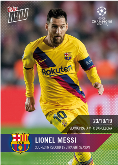 Lionel Messi F C Barcelona Yellow Kit Topps Now Card PNG