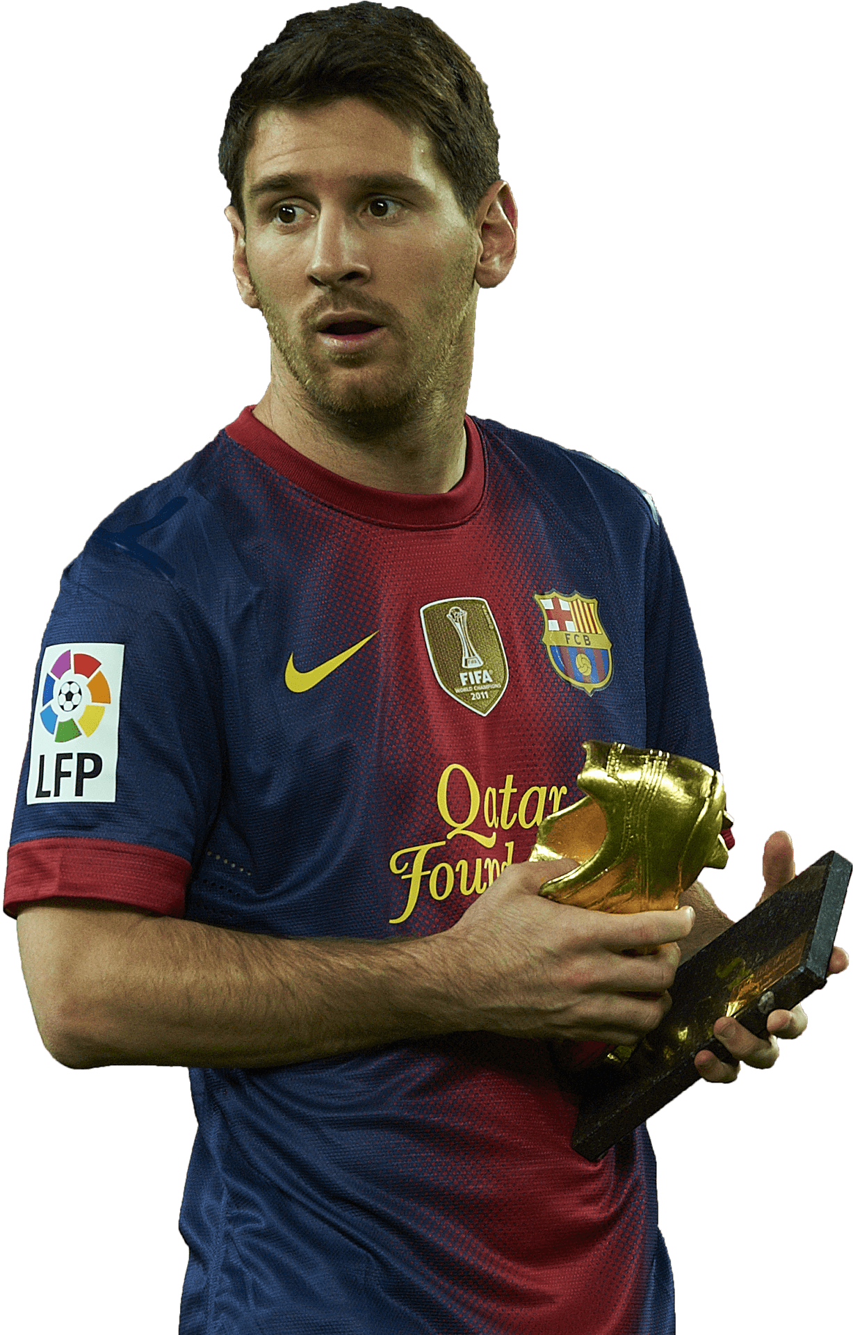 Lionel Messi Holding Golden Shoe Award PNG