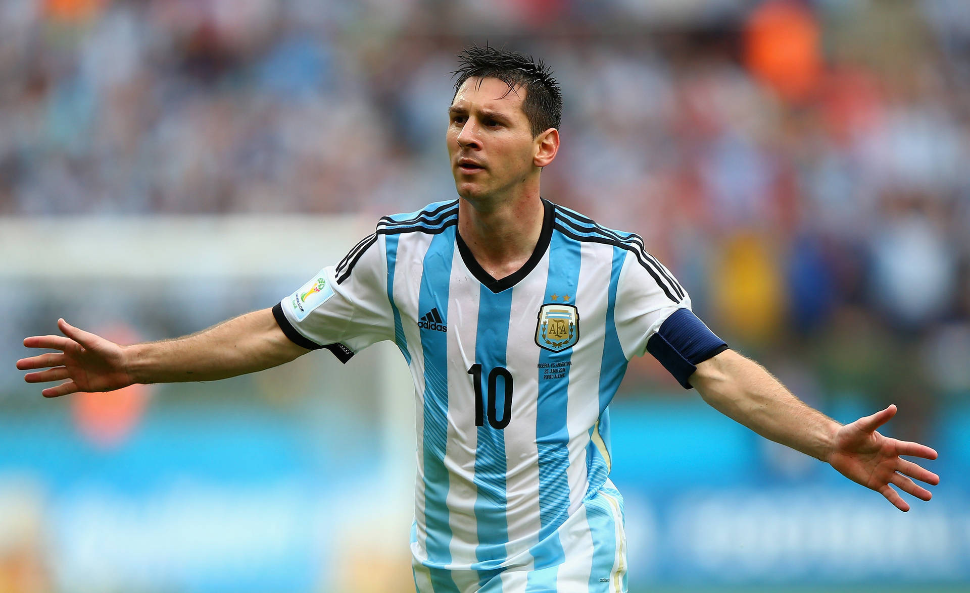 Lionel Messi In Striped Football Jersey Wallpaper