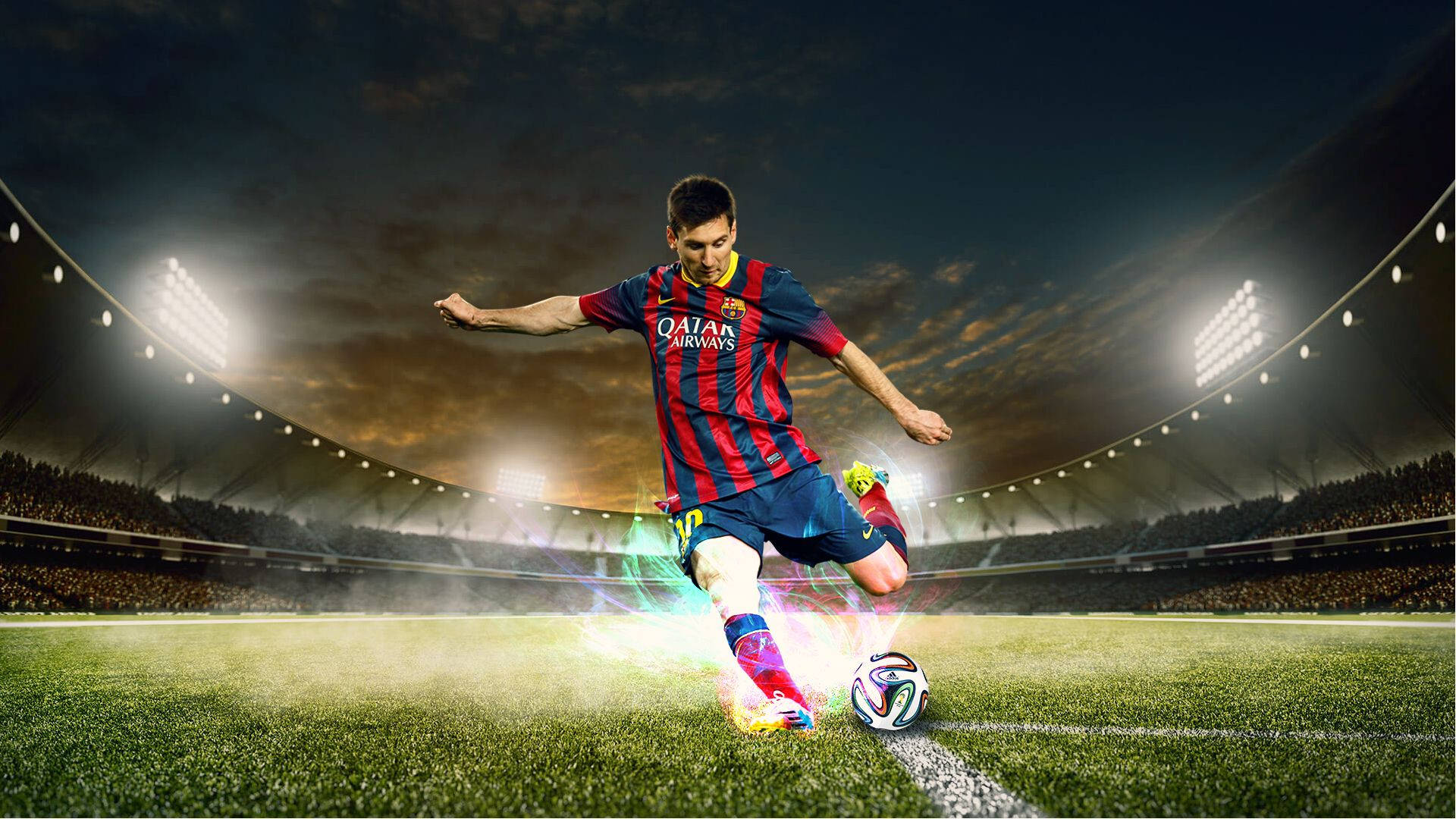 Lionel Messi sparker en fodbold HD Tapet Wallpaper