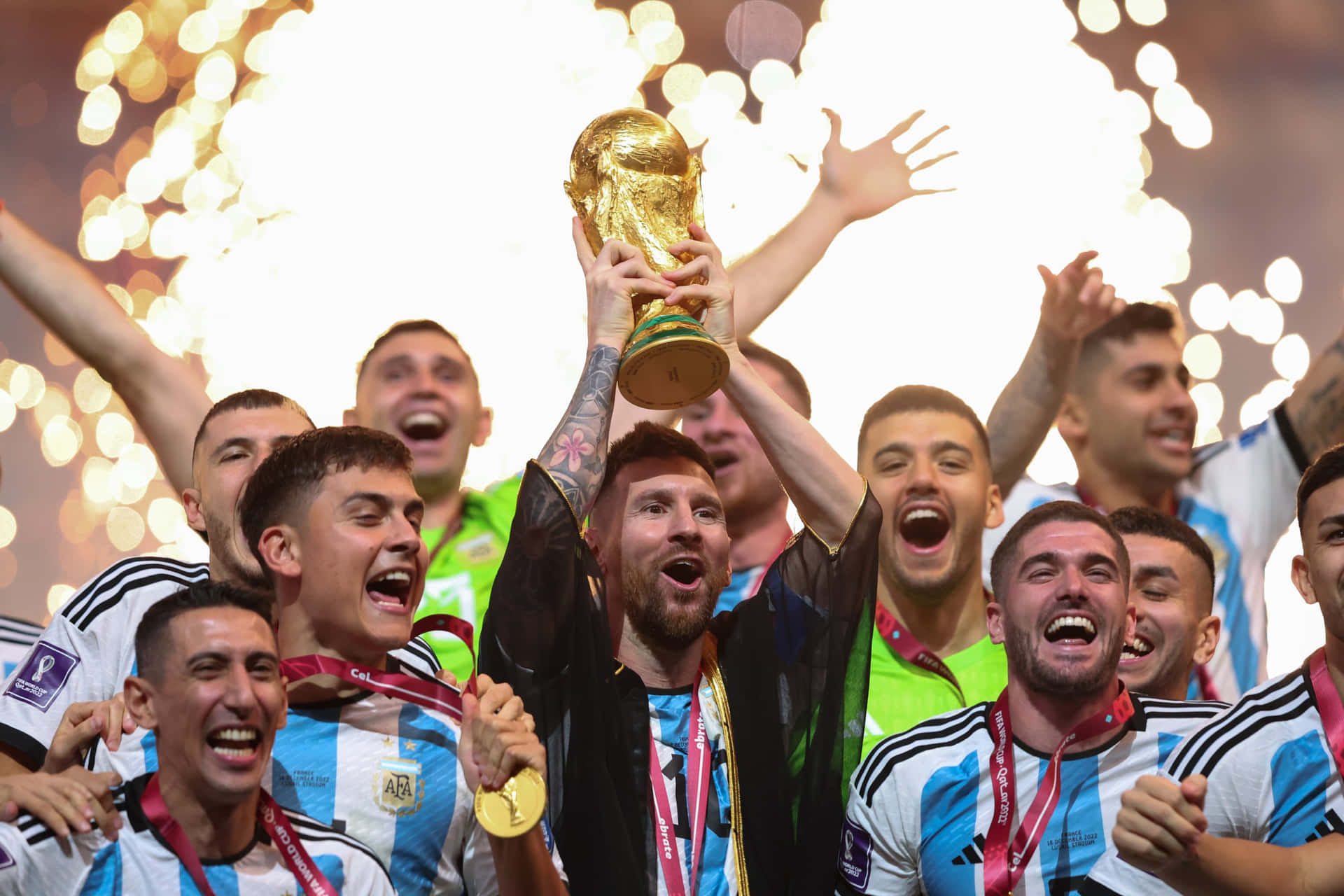 Lionel Messi Lifting World Cup Trophy Wallpaper