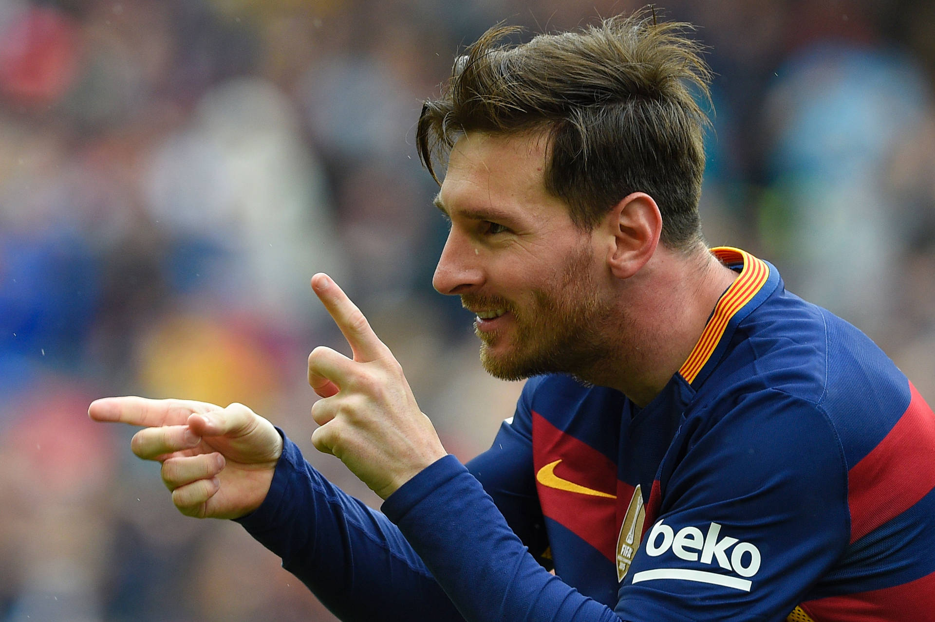 Lionel Messi Pointing His Fingers Wallpaper
