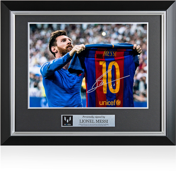 Lionel Messi Signed Jersey Display PNG