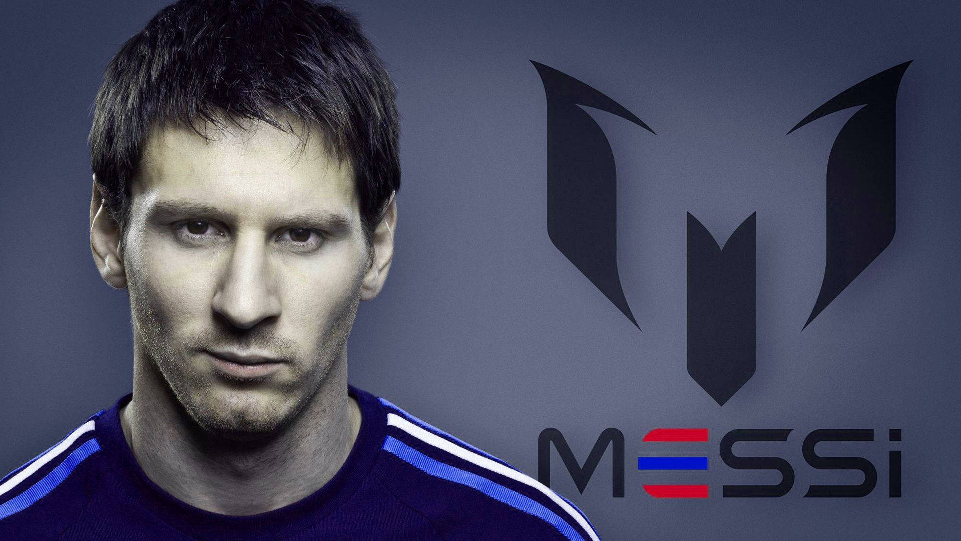 Lionel Messi With Logo And Text Wallpaper