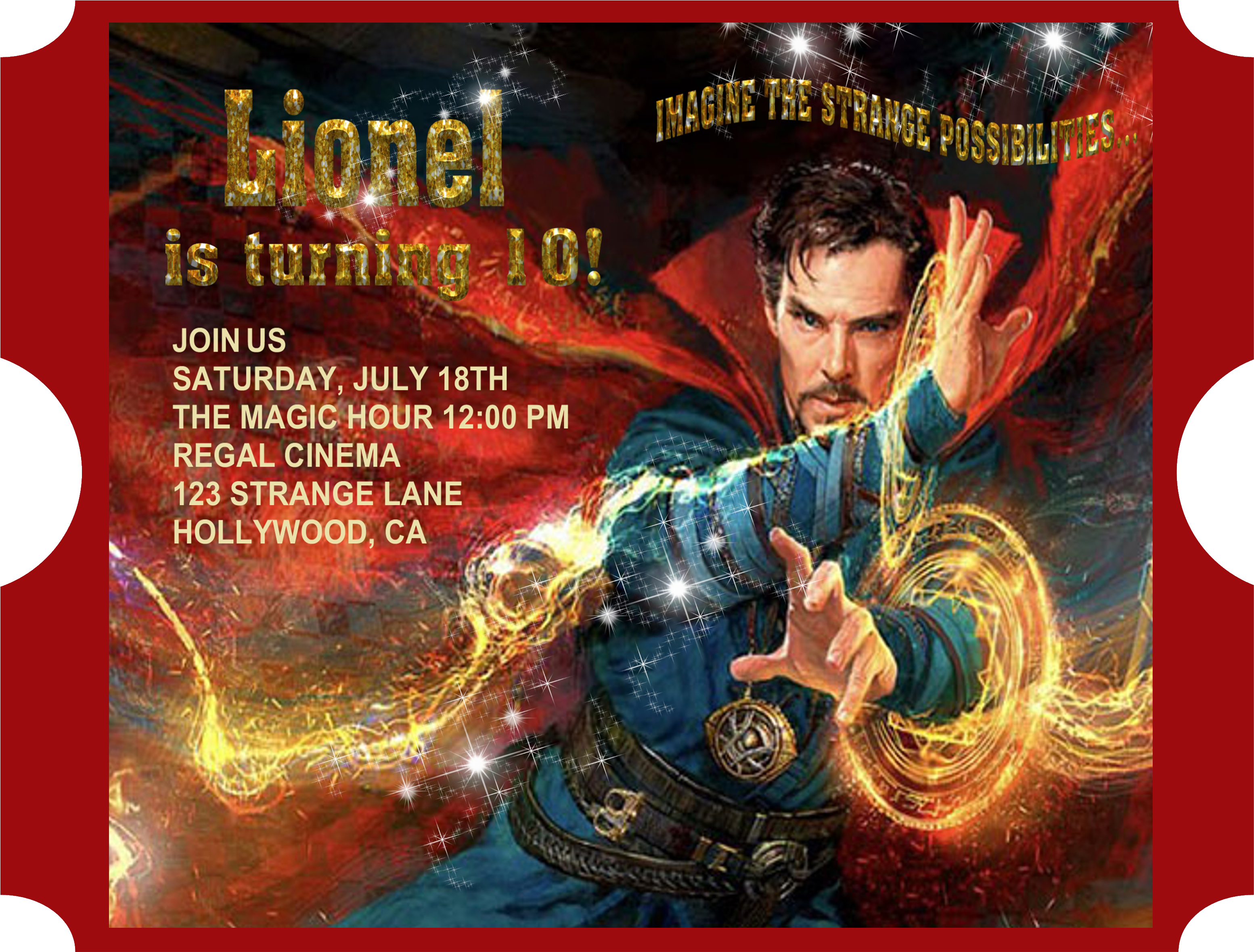 Lionel10th Birthday Invitation Doctor Strange Theme PNG