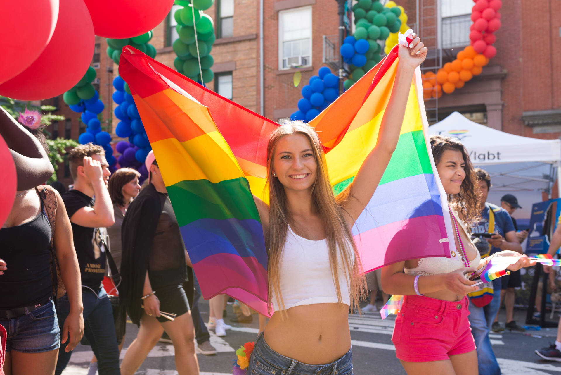 Lipstick Lesbian Girl Walking With Flag Background