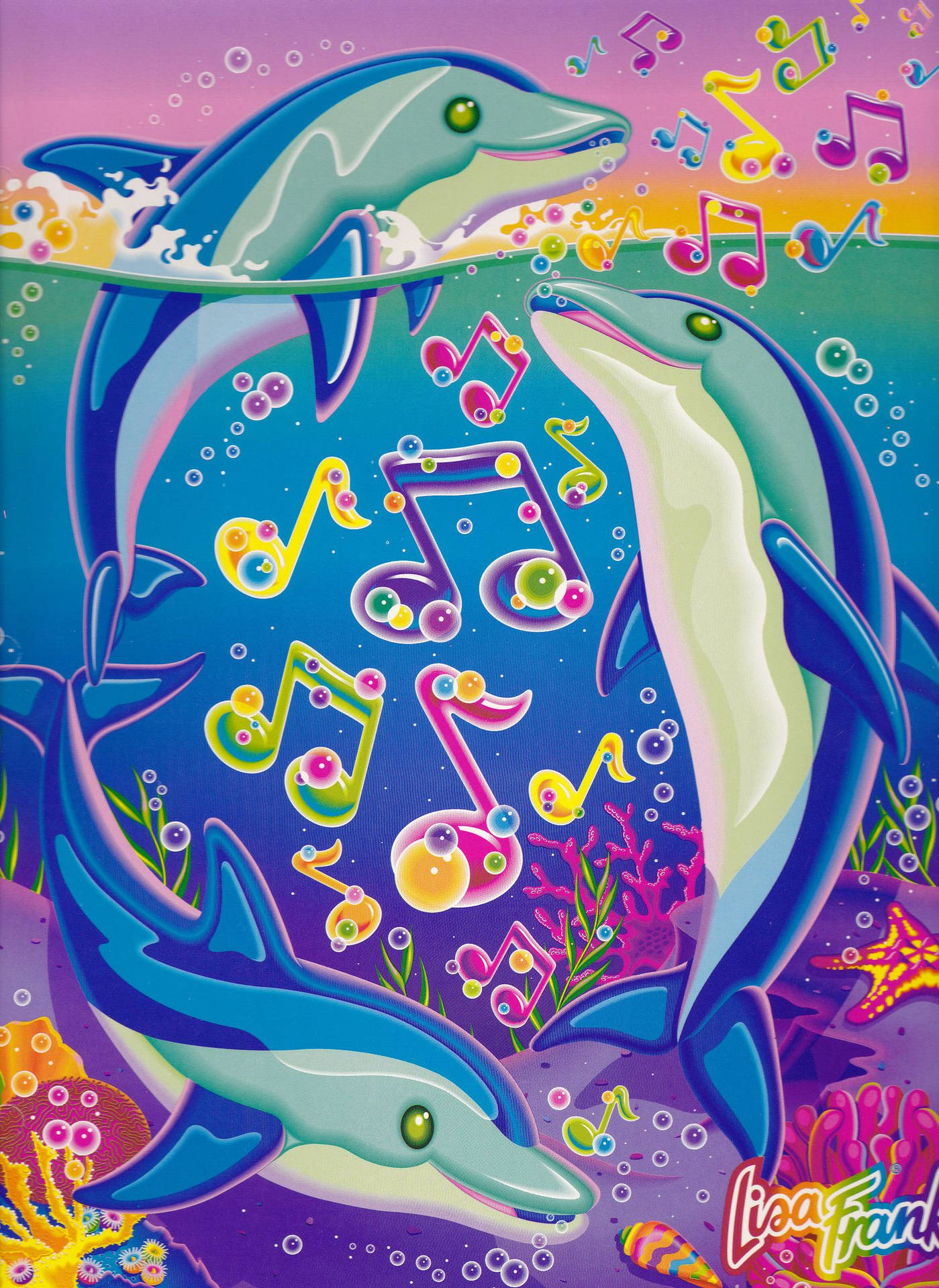 Vibrant Musical Dolphins by Lisa Frank Wallpaper