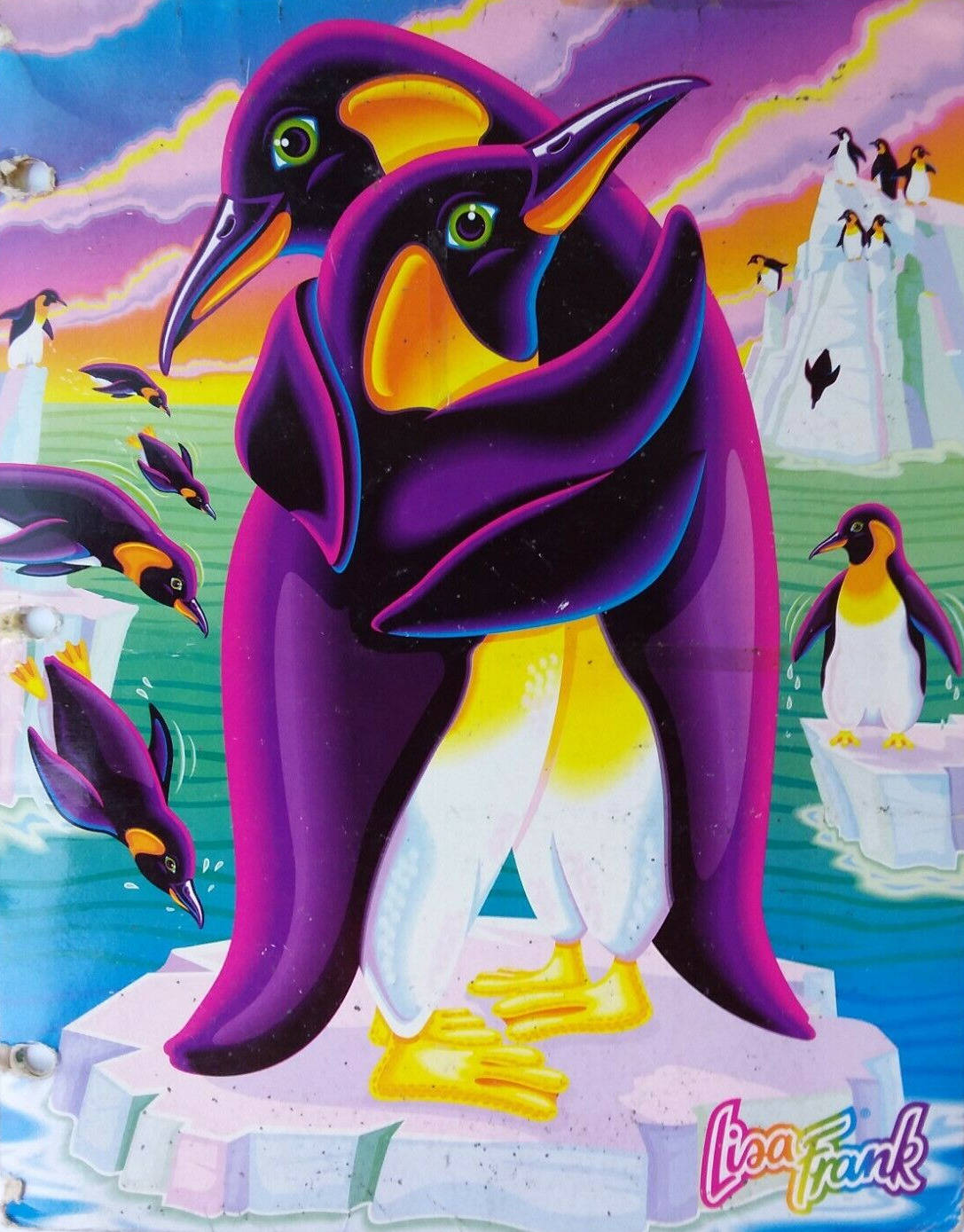 Lively and Colorful Lisa Frank Penguin Illustration Wallpaper