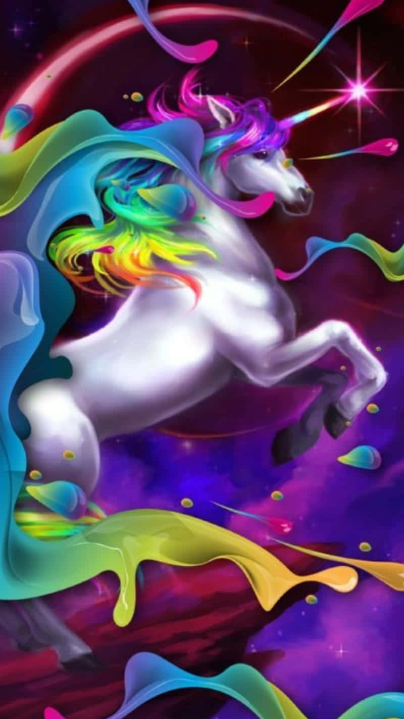 A pastel-coloured Lisa Frank Unicorn in the clouds. Wallpaper