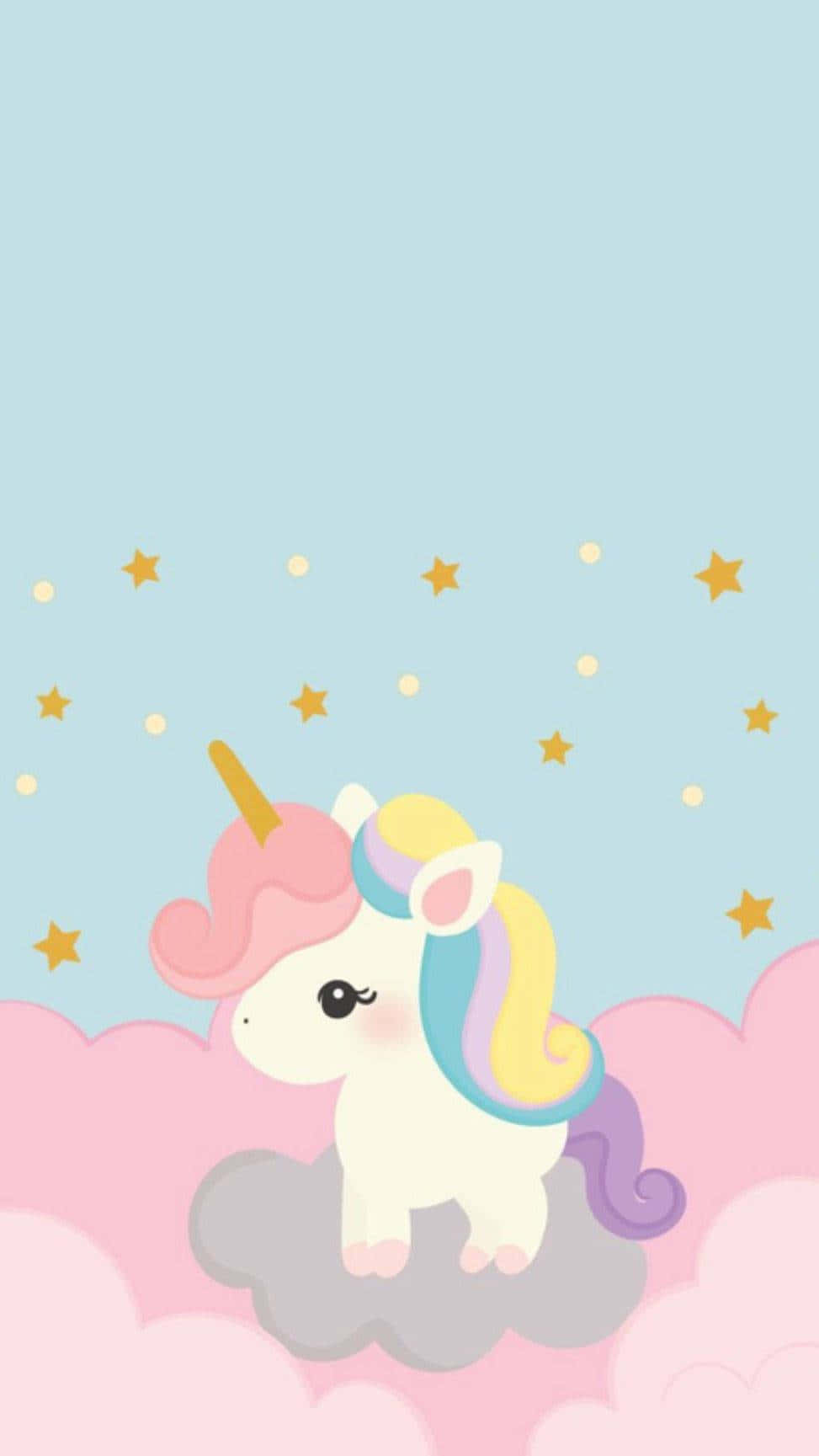 A Cute Unicorn On A Cloud With Stars Wallpaper