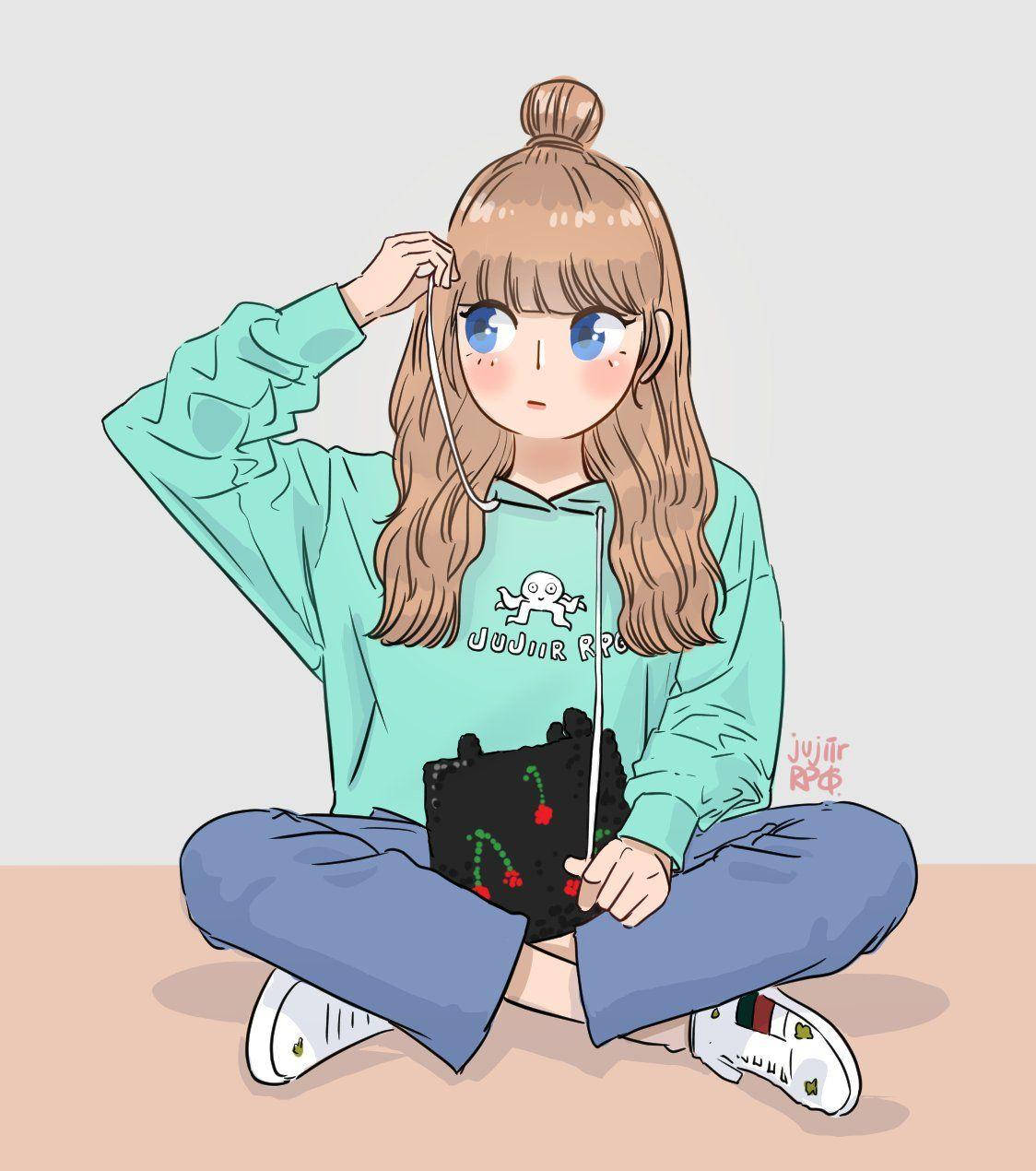 Lisa From Blackpink Sitting Anime Version Wallpaper