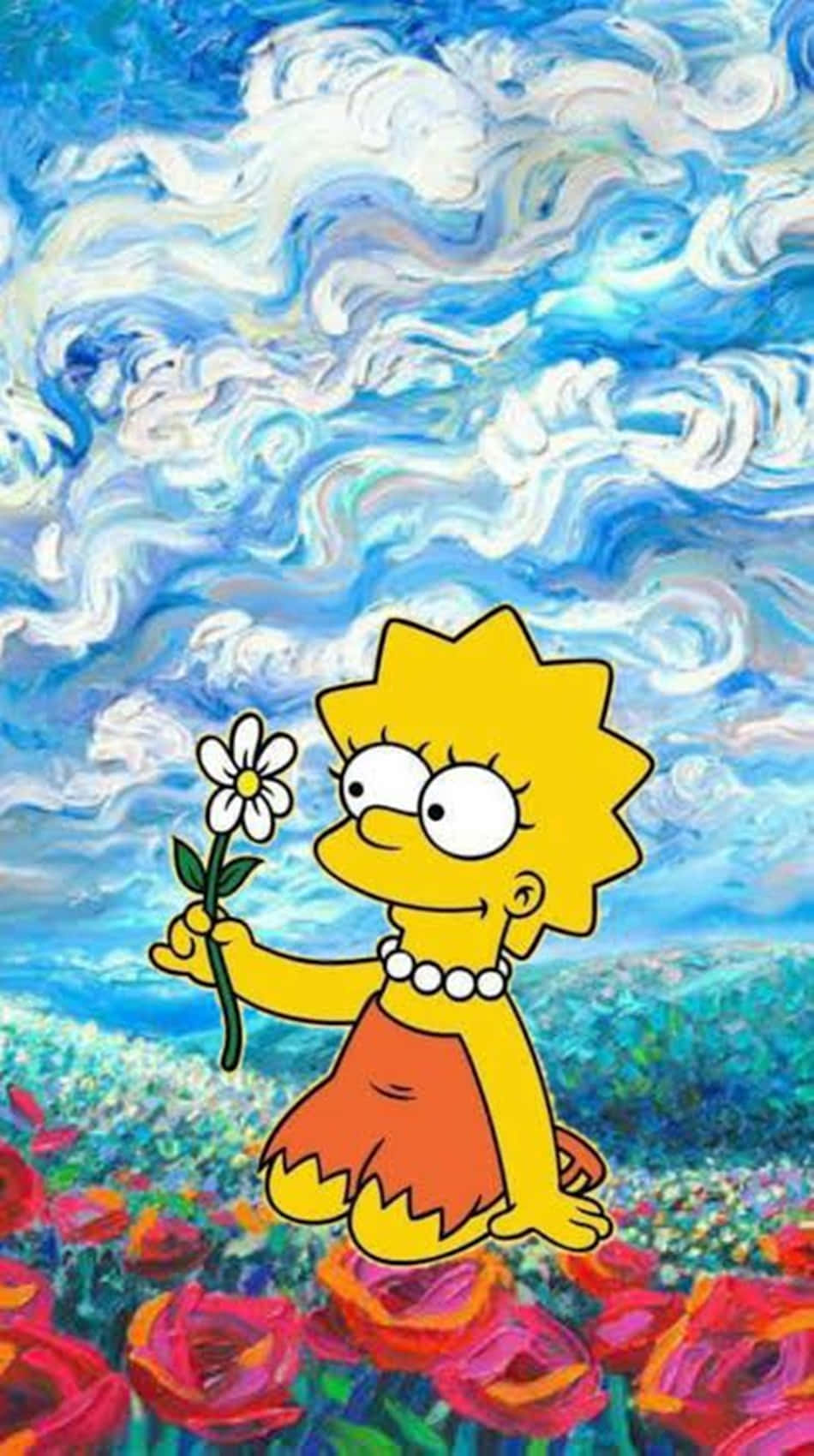 Lisa Simpson, stjernen i den elskede tegnefilmserie The Simpsons, pryder dette sjove tapet. Wallpaper