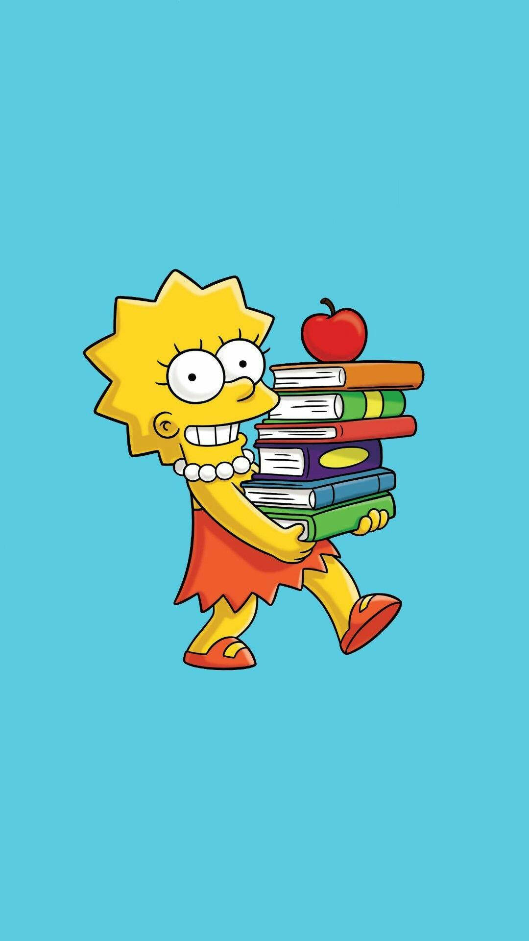 Lisa Simpson Apple And Books Background
