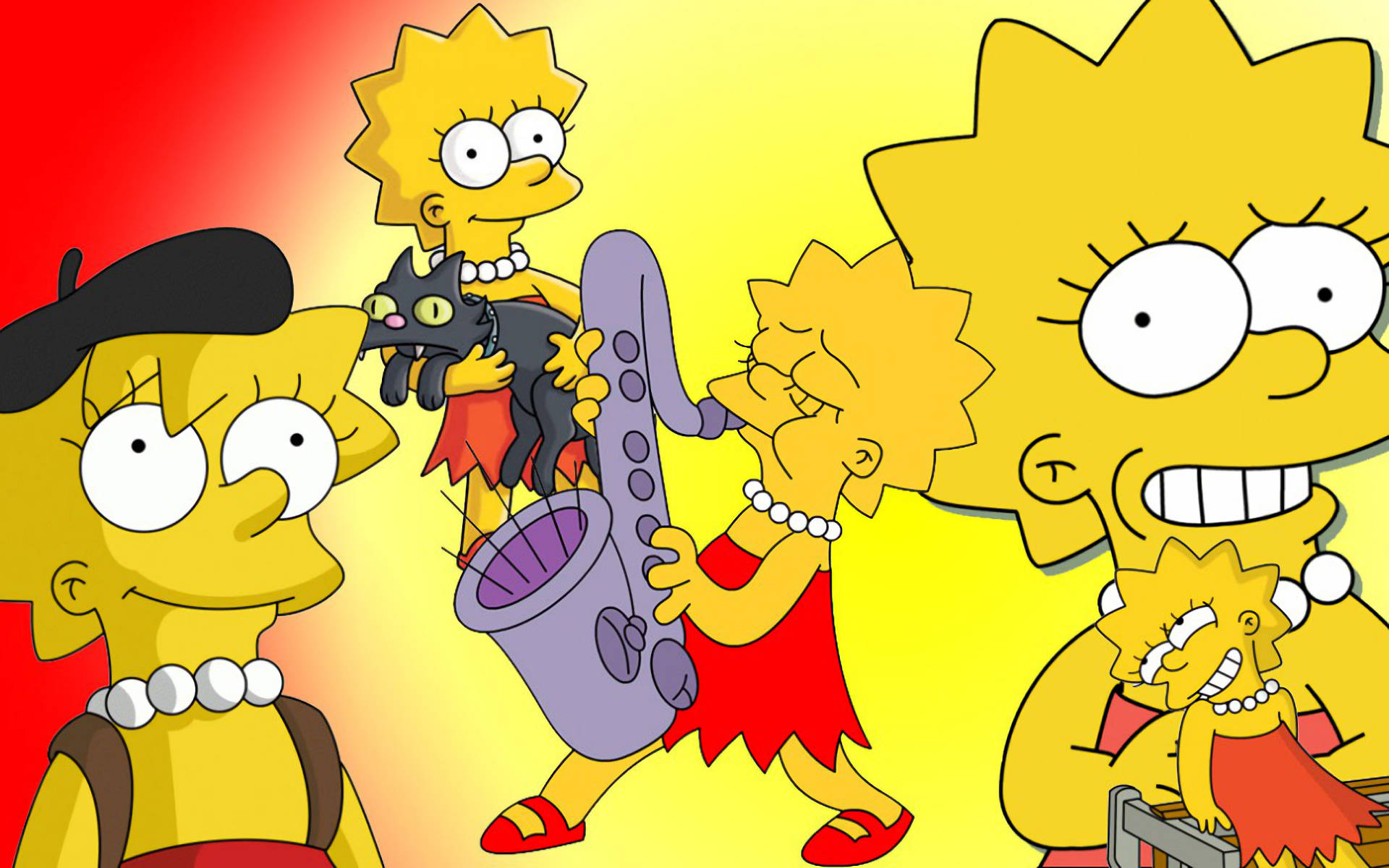 Lisa Simpson Collage Tapet: Se smuk ud med tegneseriefiguren Lise Simpsons tidløse visuelle collage. Wallpaper