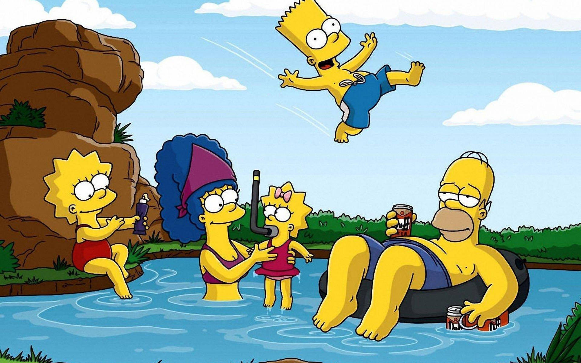 Lisa Simpson Swimming With Family Wallpaper