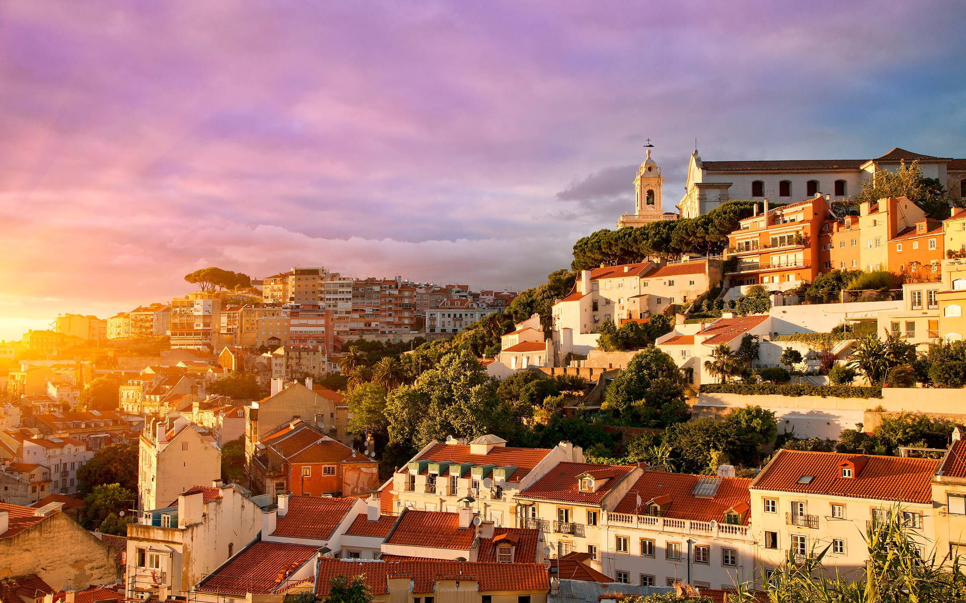 Lisbon Houses On A Hill Wallpaper