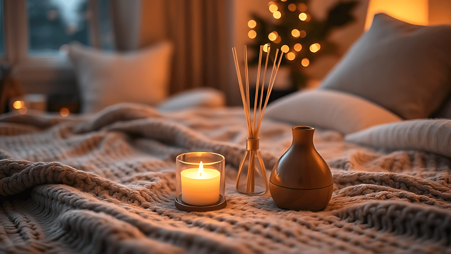 Lit Candle Beside Rolled Towels In Spa Setup Wallpaper