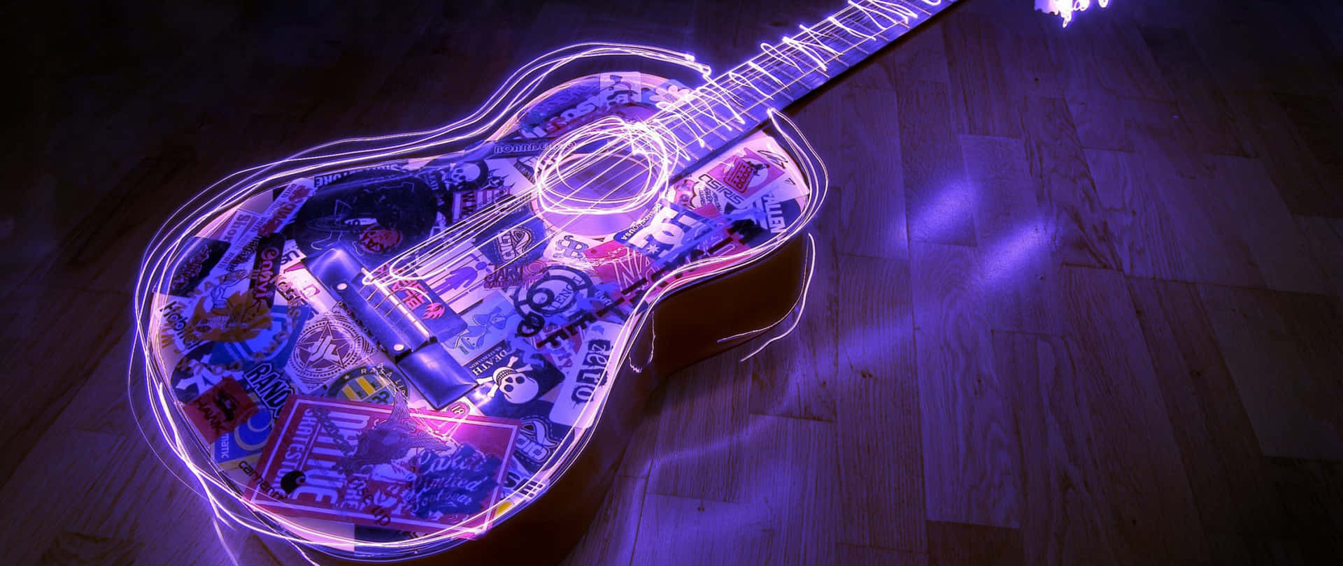 Guitarramorada Iluminada Para Iphone. Fondo de pantalla