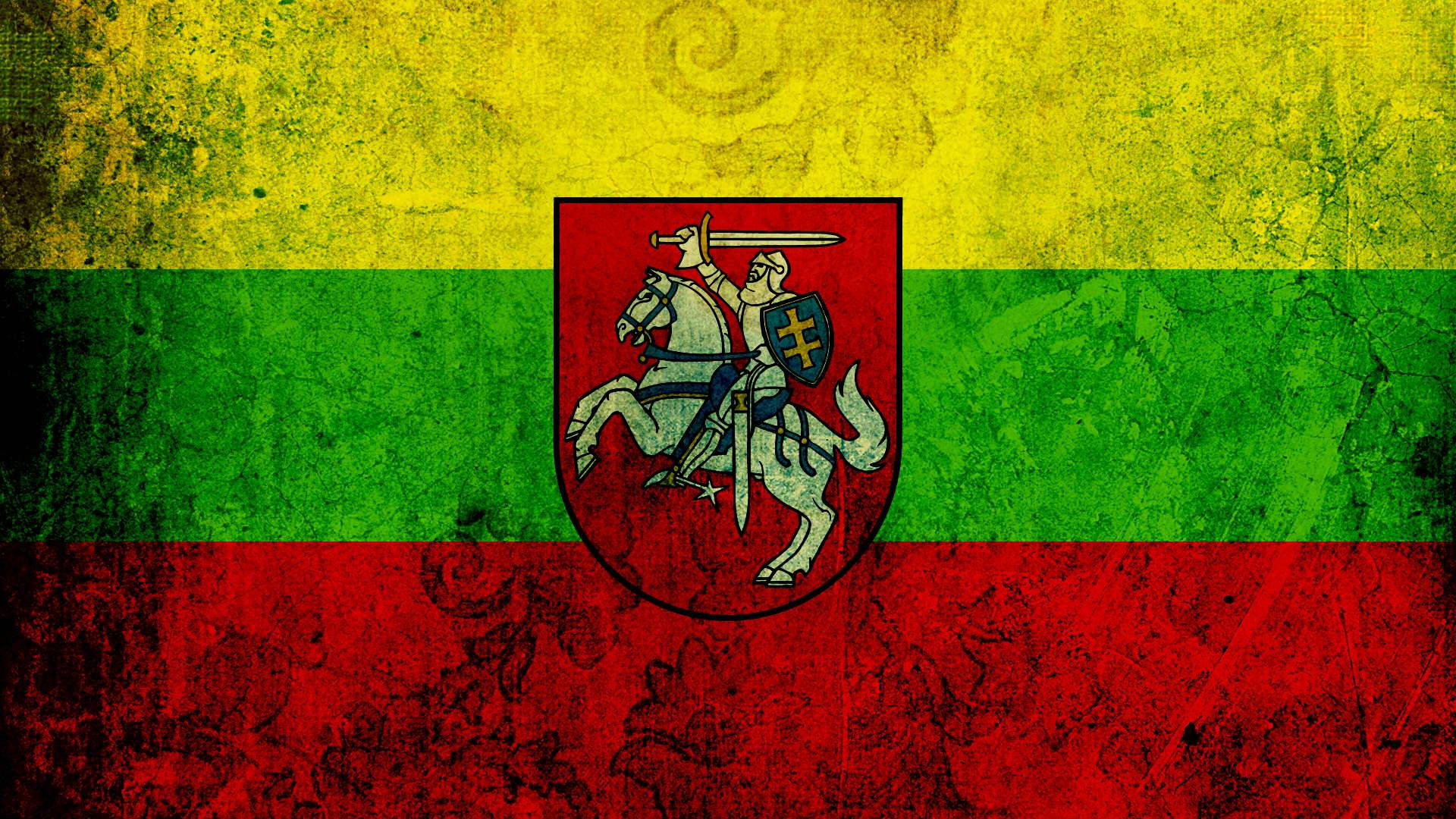 Lithuania Flag Coat Of Arms On Metal Surface