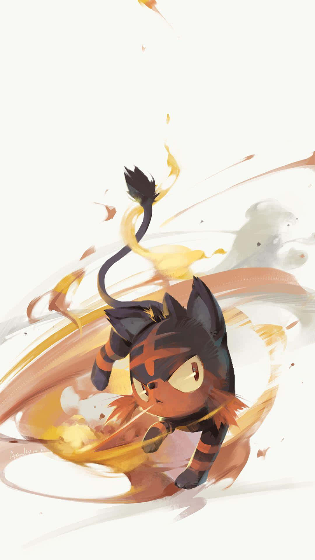 Litten With Smoke And Fire Graphic Wallpaper