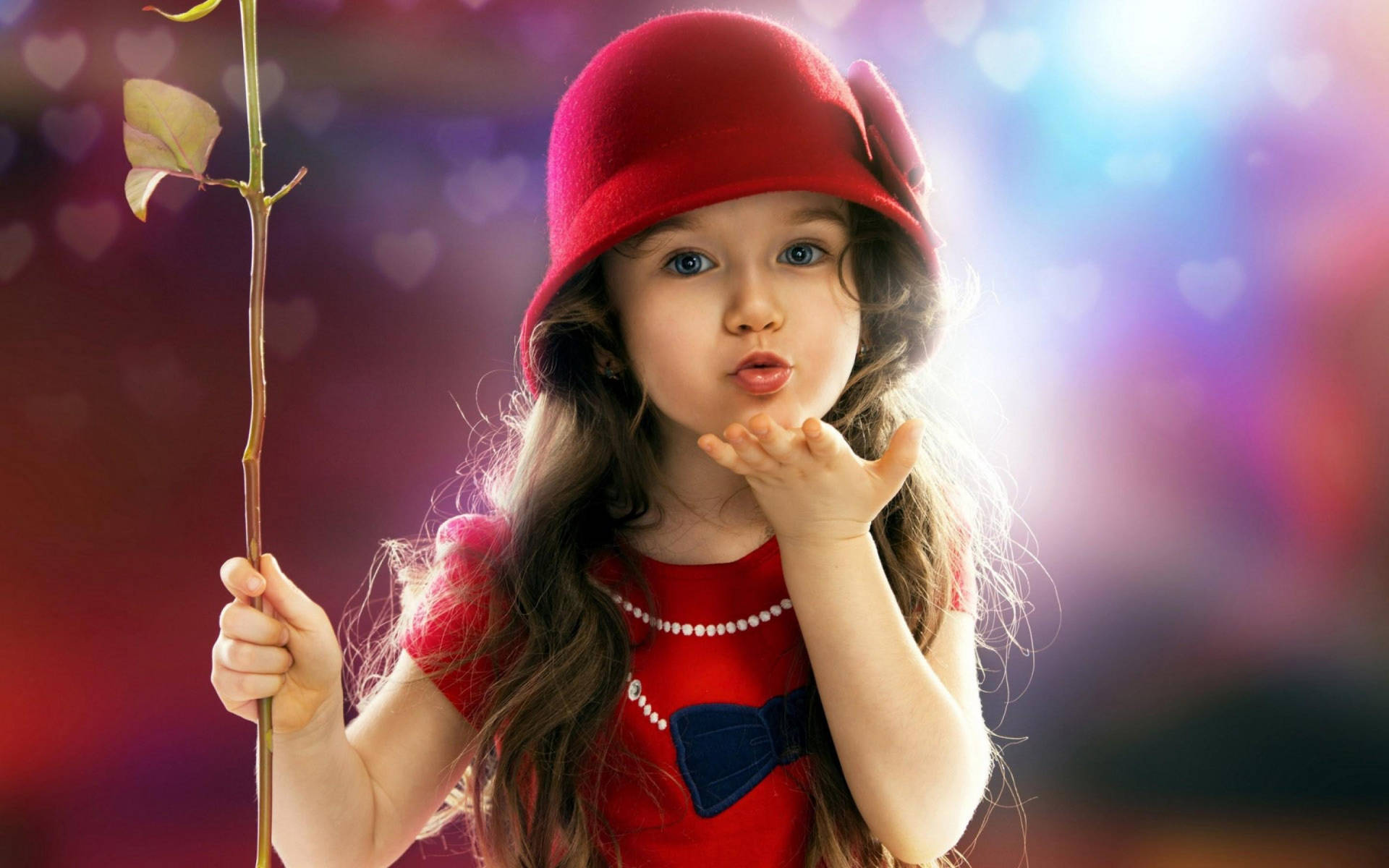 Little Girl Child In Red Dress Wallpaper