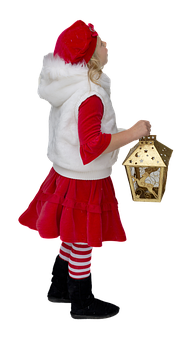 Little Girl Christmas Lantern Festive Outfit PNG