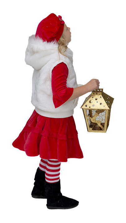 Little Girl Christmas Lantern Outfit PNG