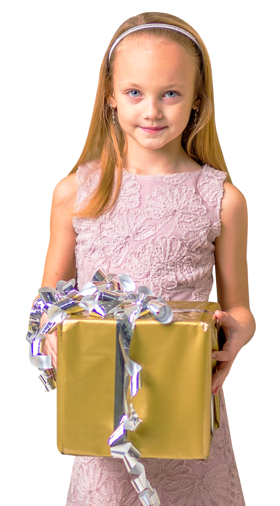 Little Girl Holding Gift PNG