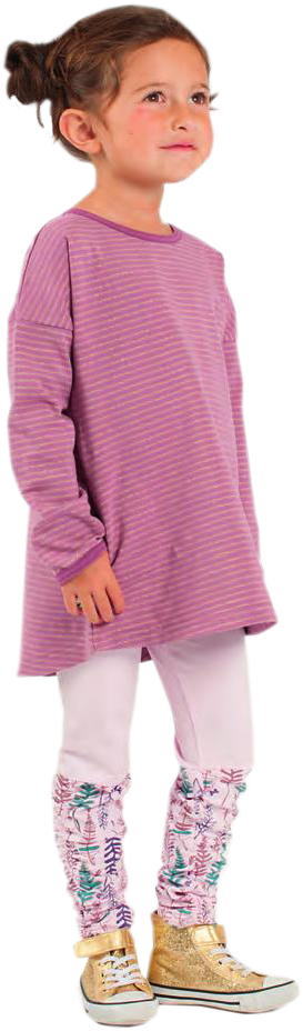 Little Girl In Purple Tunic And Floral Leggings.png PNG